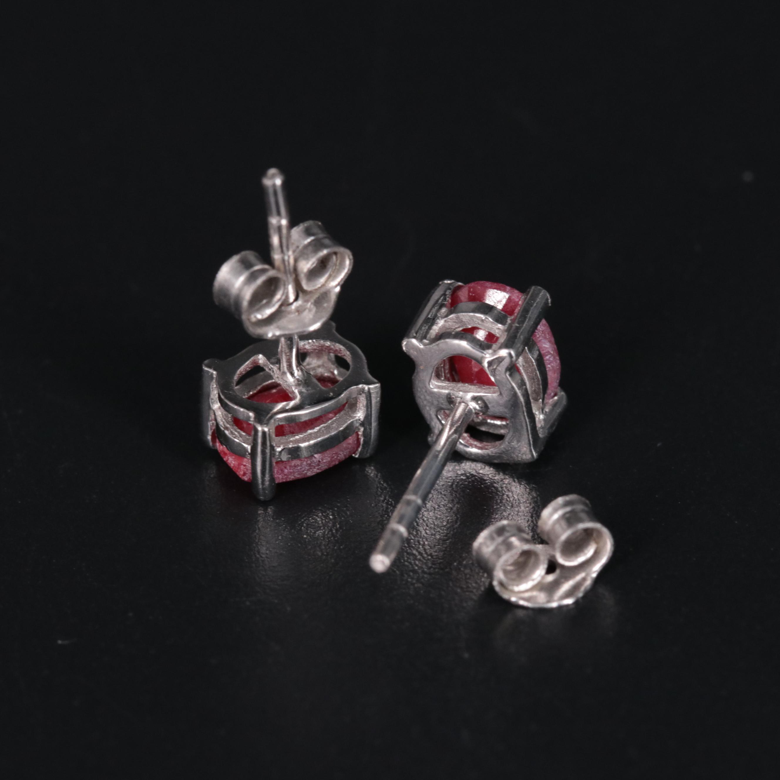 Sterling Silver Ruby Stud Earrings