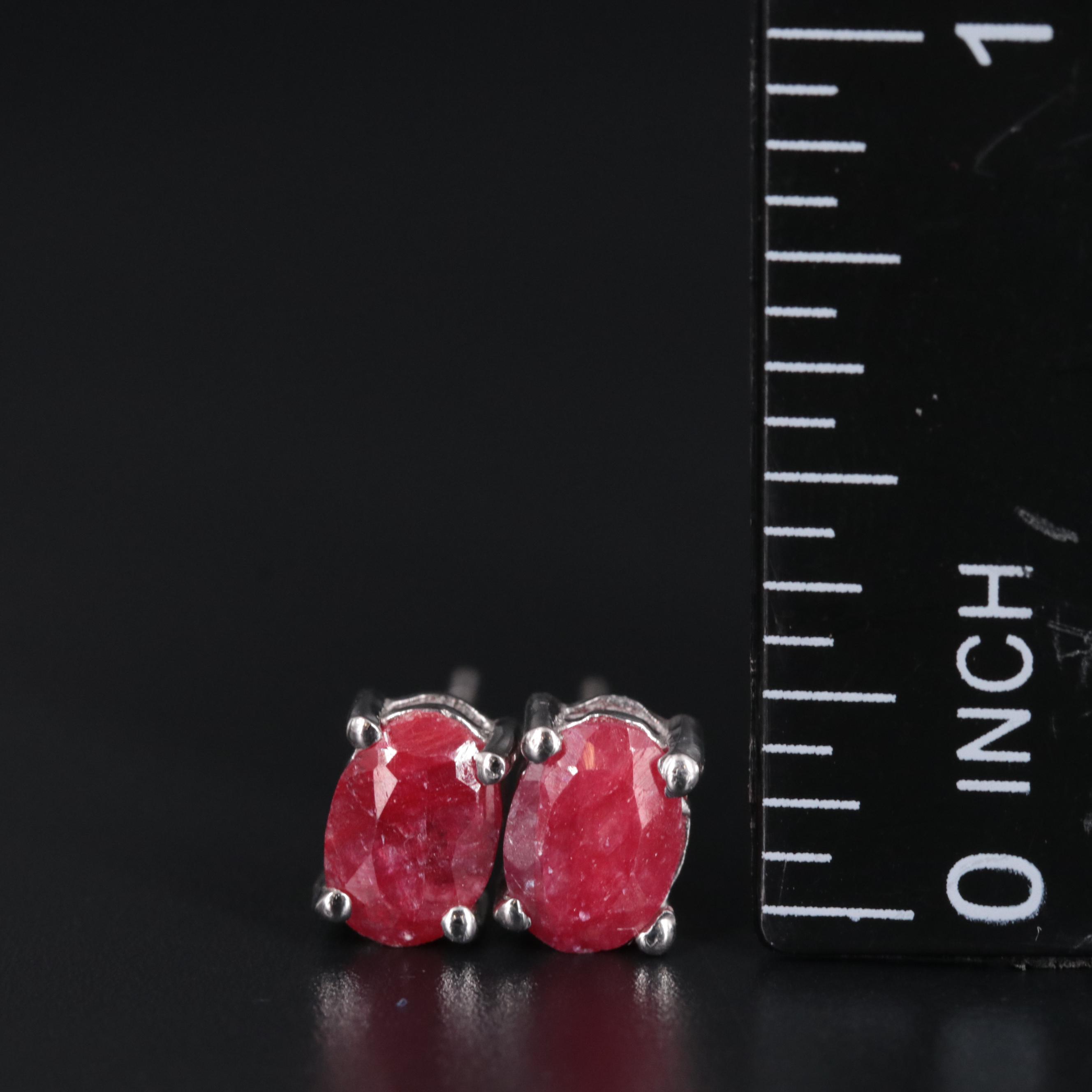 Sterling Silver Ruby Stud Earrings