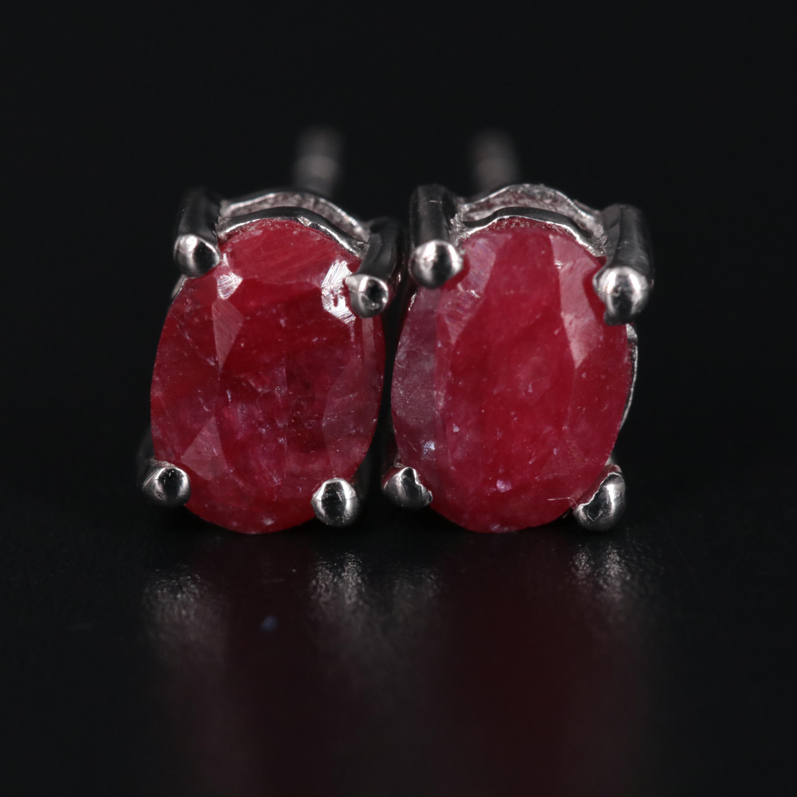 Sterling Silver Ruby Stud Earrings