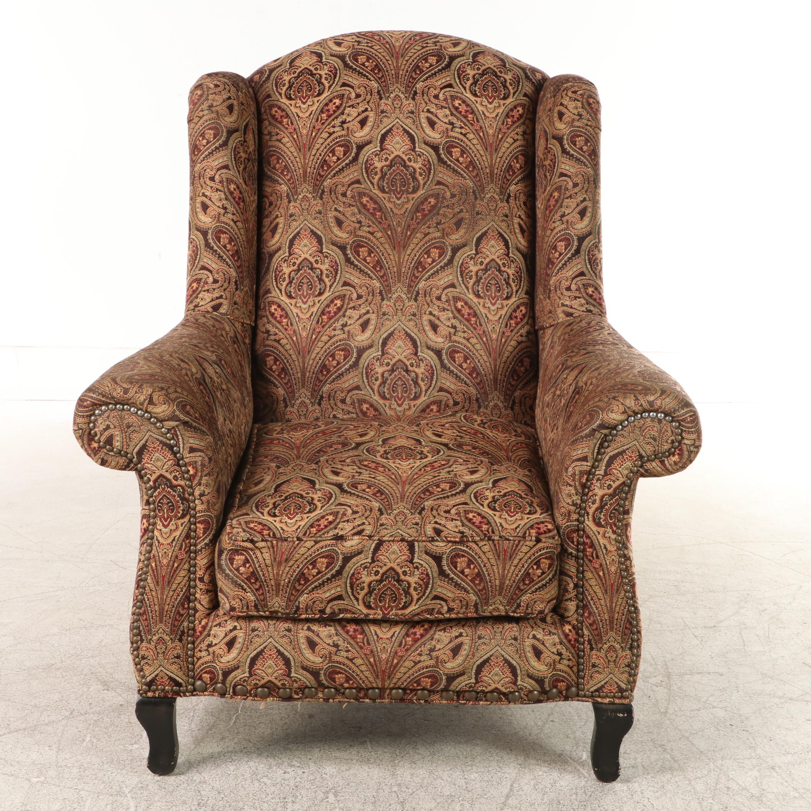 Arhaus Cambridge Collection Paisley Upholstered Wingback Chair and Ottoman