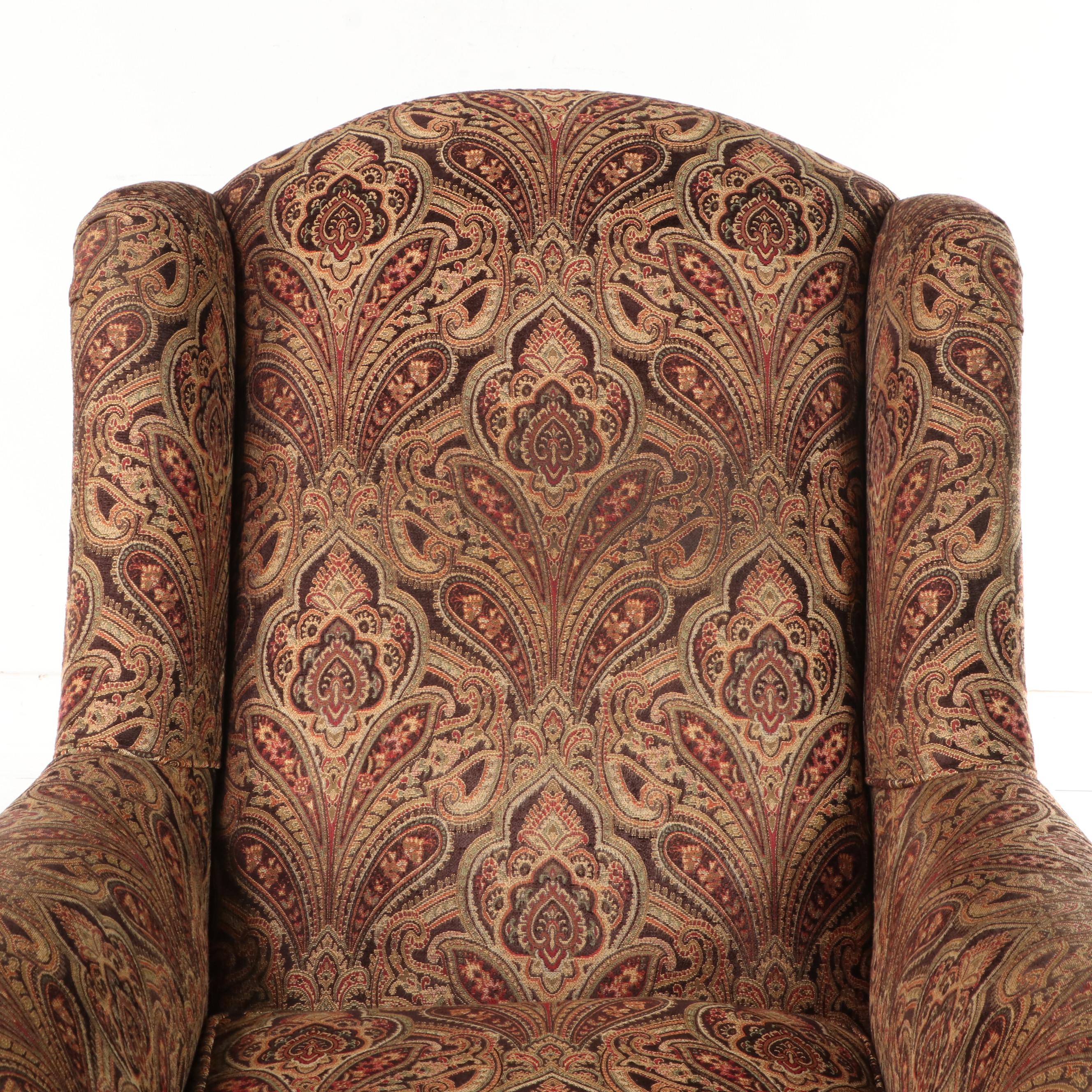 Arhaus Cambridge Collection Paisley Upholstered Wingback Chair and Ottoman