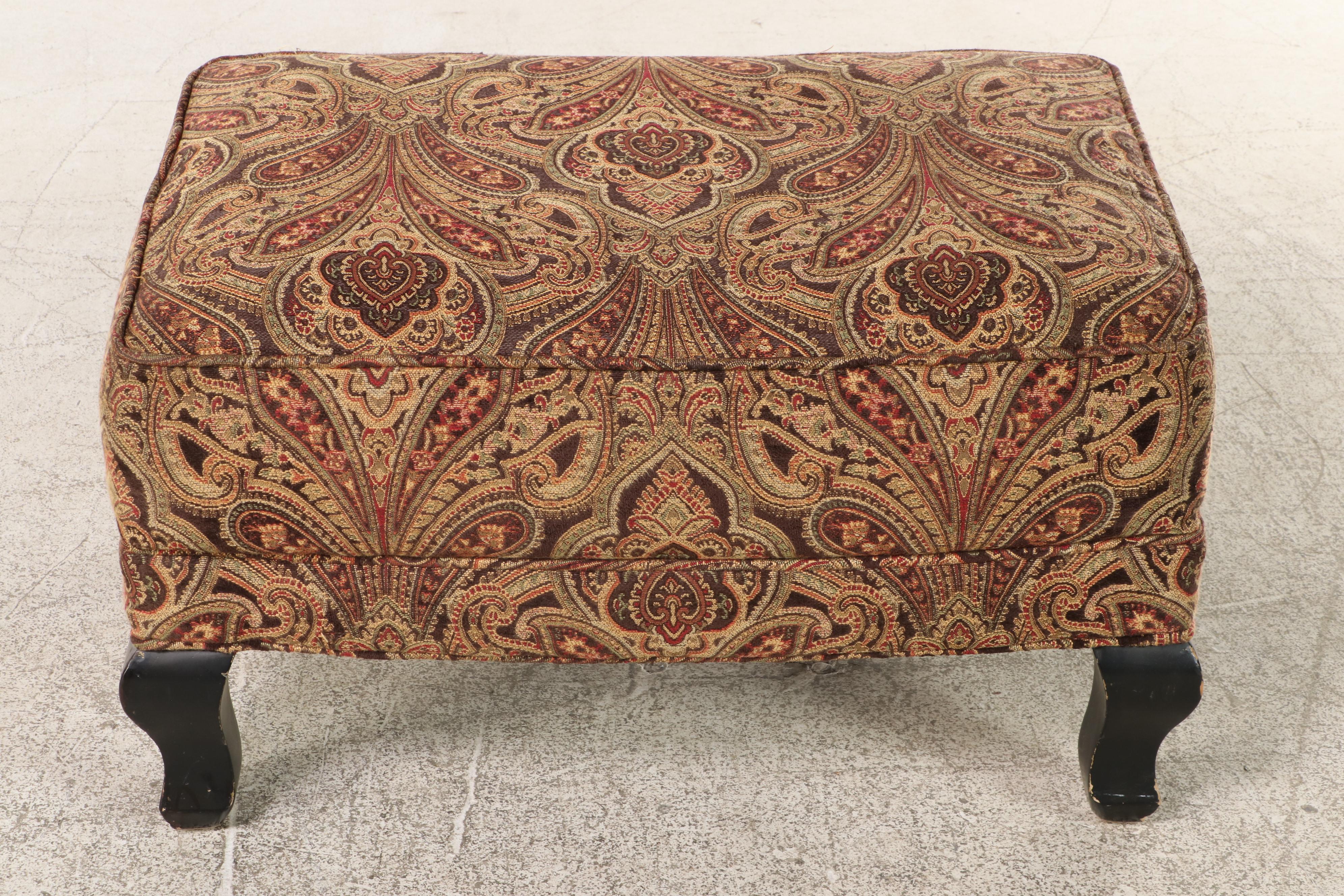 Arhaus Cambridge Collection Paisley Upholstered Wingback Chair and Ottoman