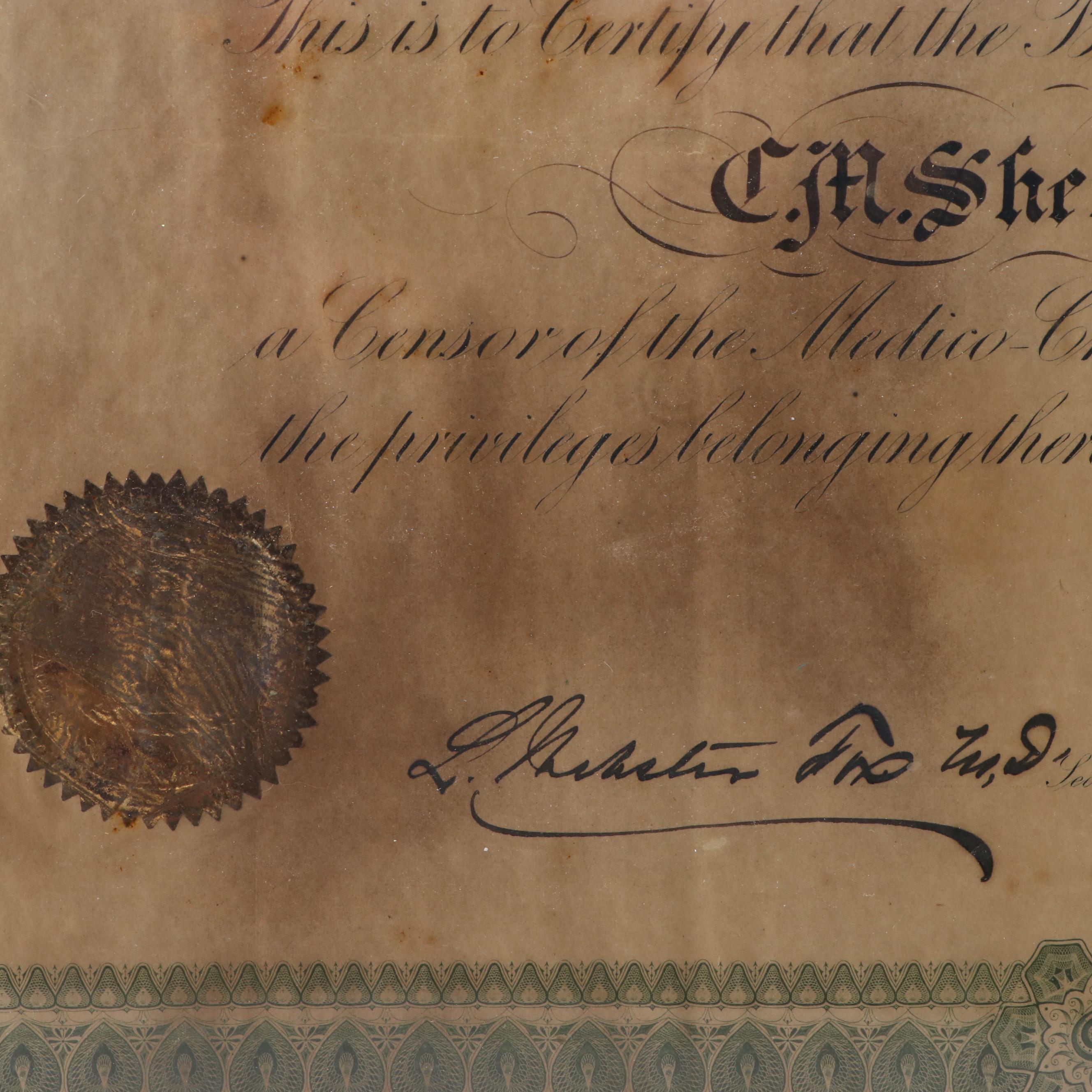 Medico-Chirurgical College of Philadelphia Framed Graduation Certificate, 1894