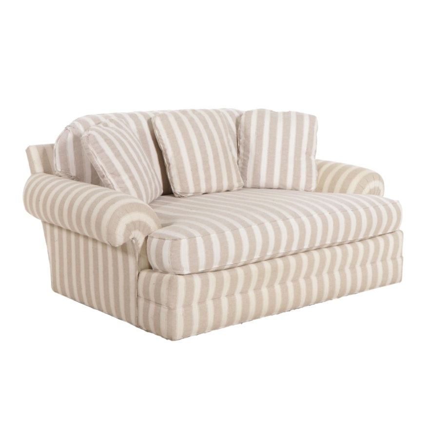 Sherrill Loveseat in Striped Oatmeal Linen Upholstery