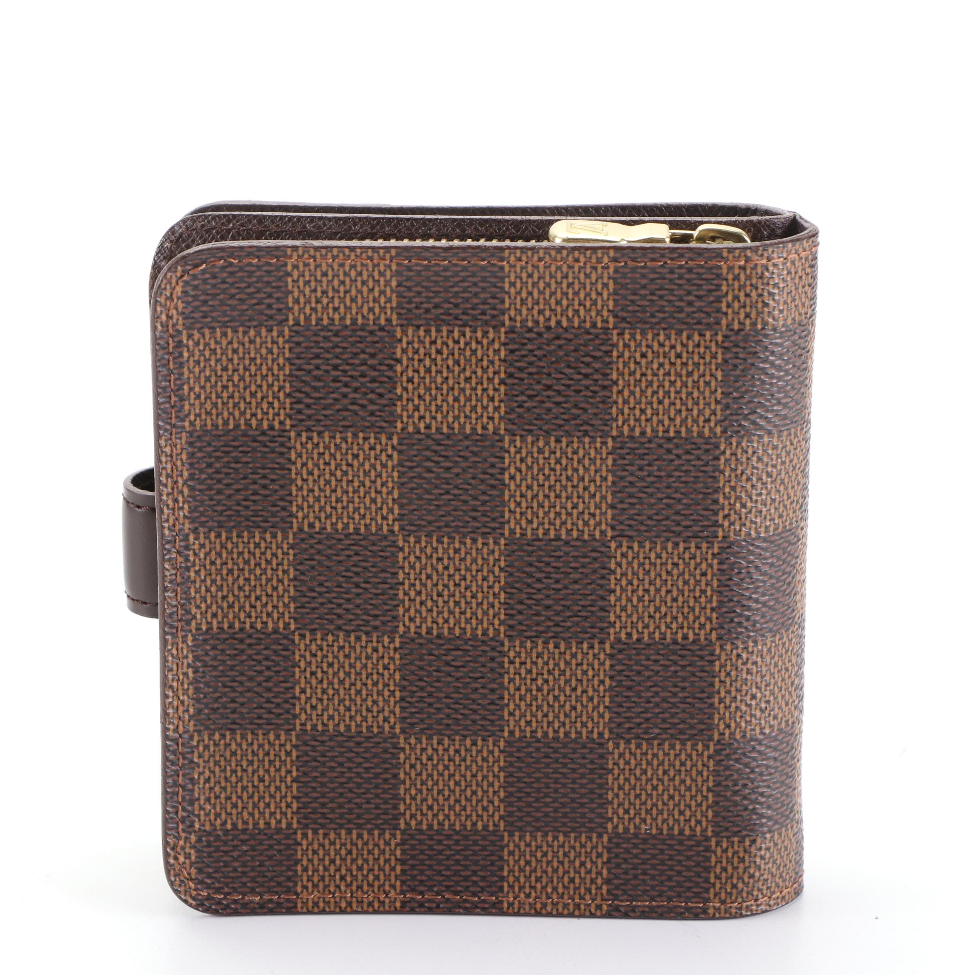 Louis Vuitton Compact Wallet in Damier Ebene Canvas/Brown Leather with Box