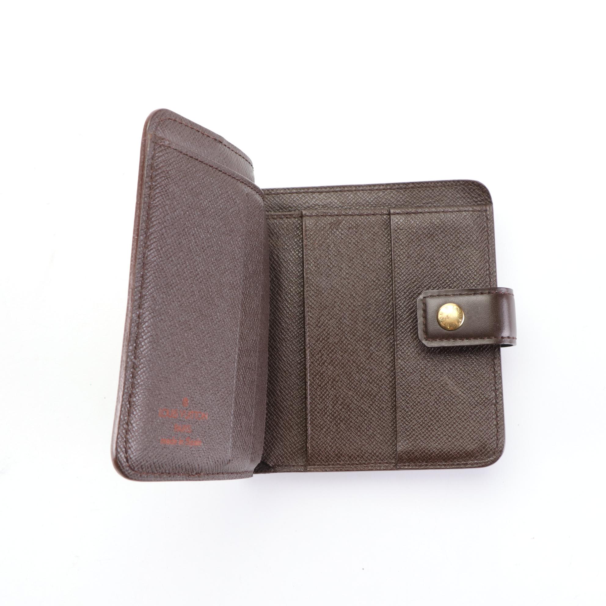Louis Vuitton Compact Wallet in Damier Ebene Canvas/Brown Leather with Box