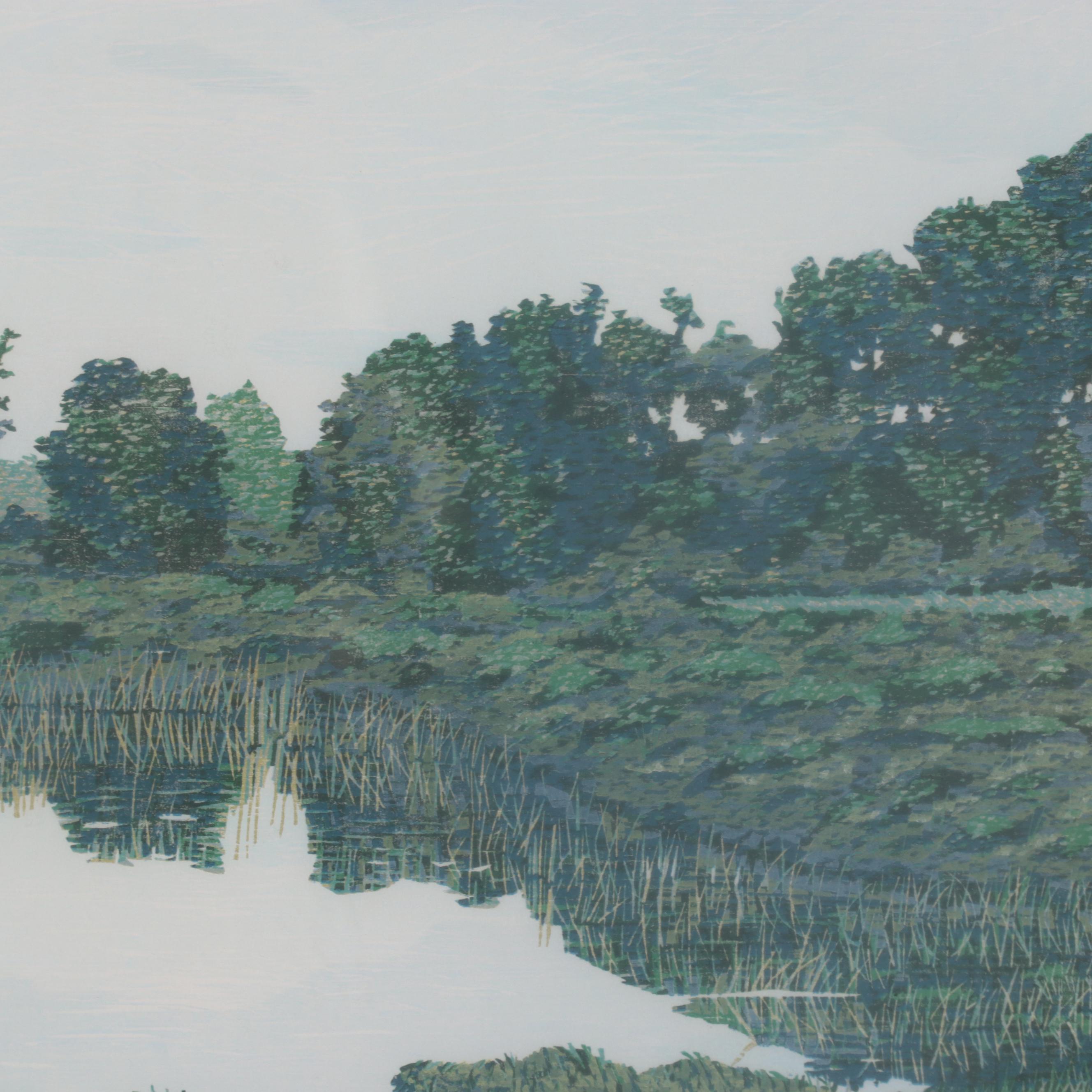 Gordon Mortensen Landscape Woodcut "Late Summer," 1975