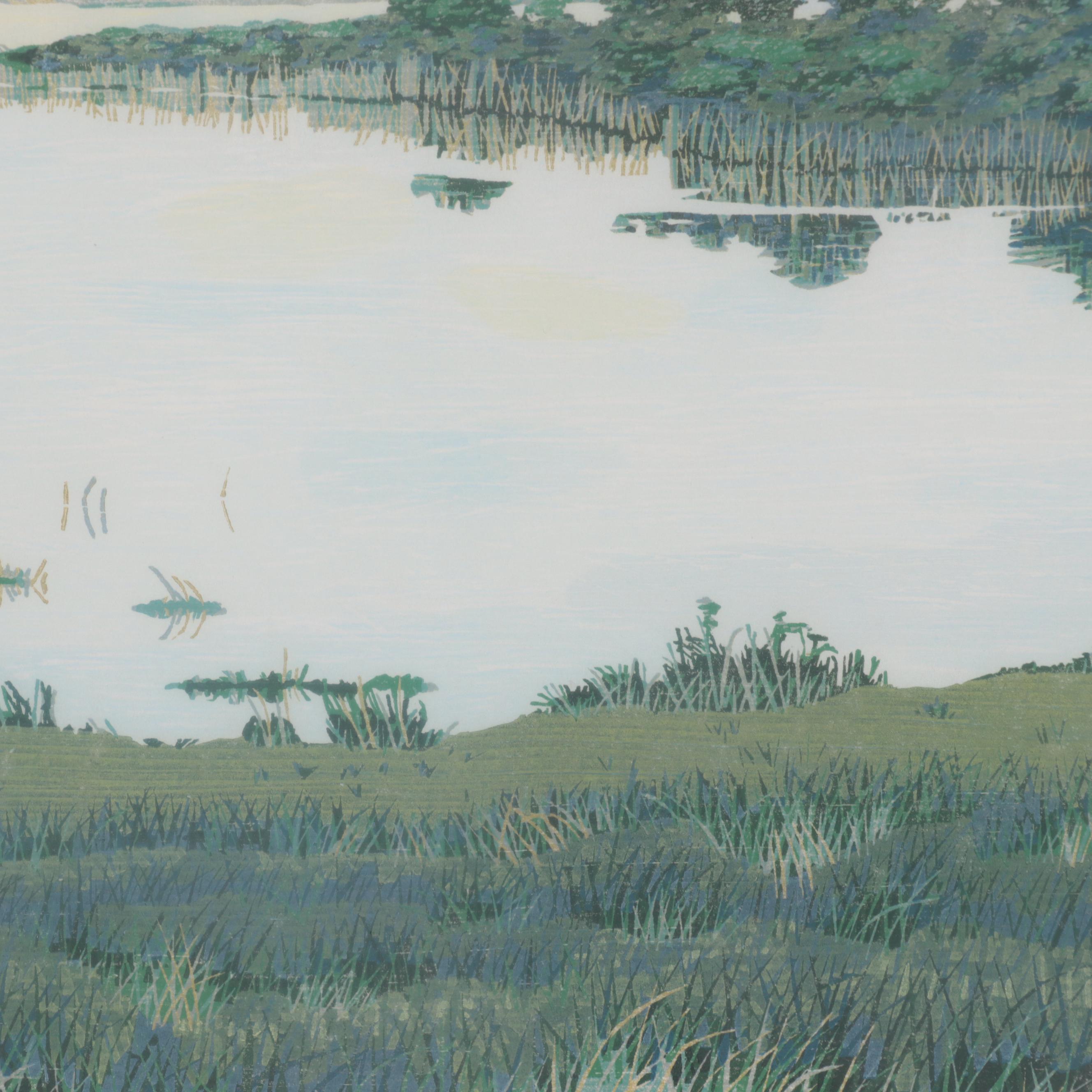 Gordon Mortensen Landscape Woodcut "Late Summer," 1975