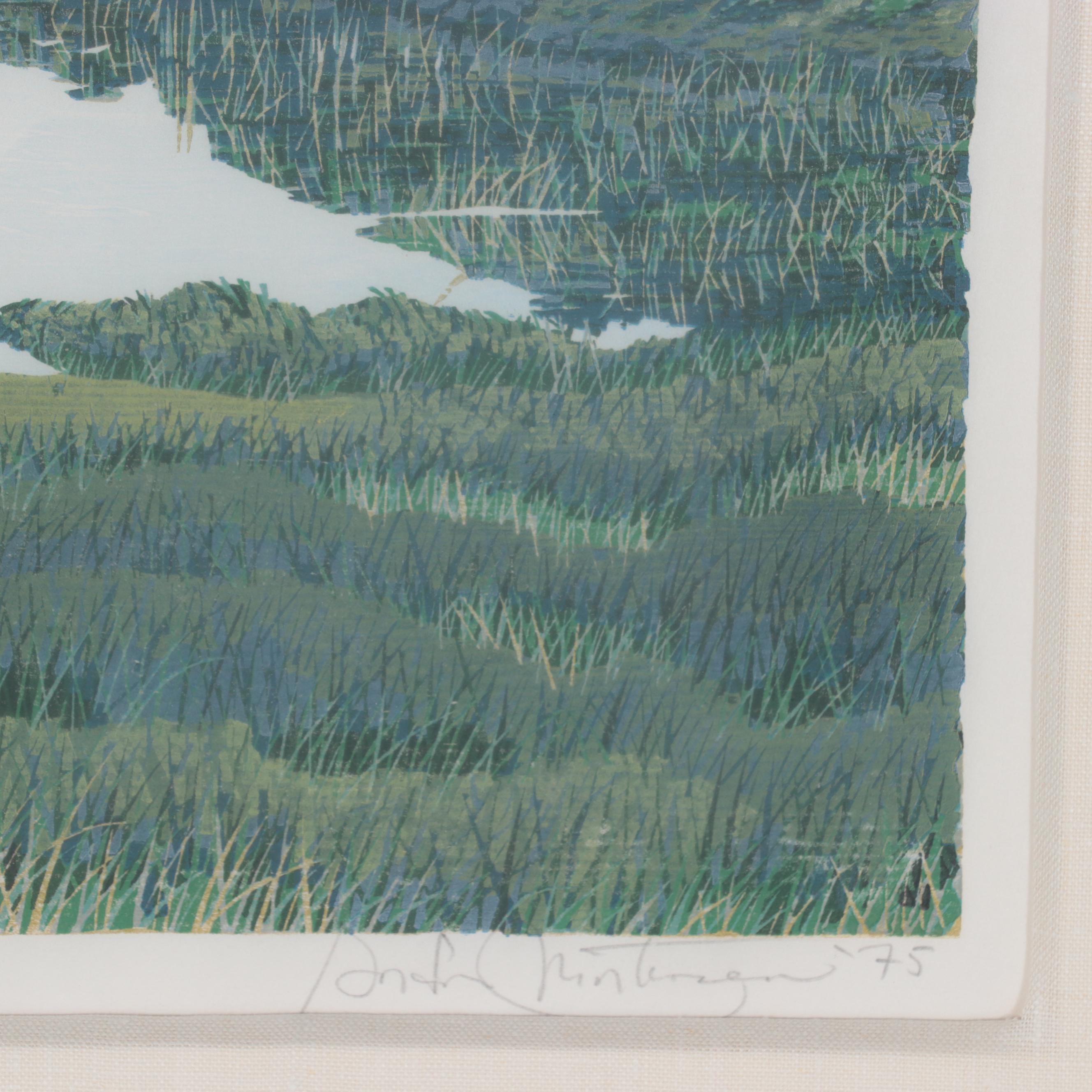 Gordon Mortensen Landscape Woodcut "Late Summer," 1975