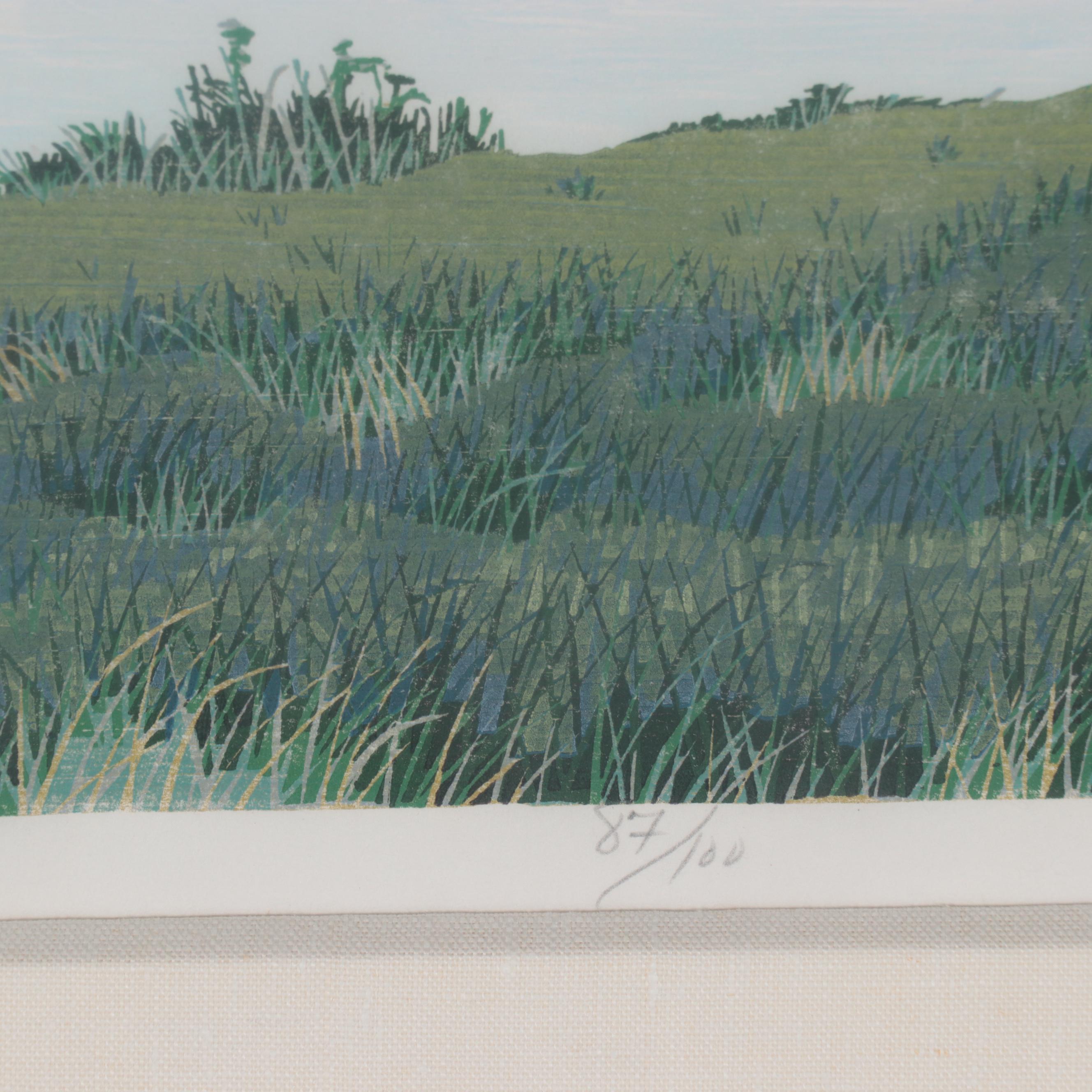 Gordon Mortensen Landscape Woodcut "Late Summer," 1975