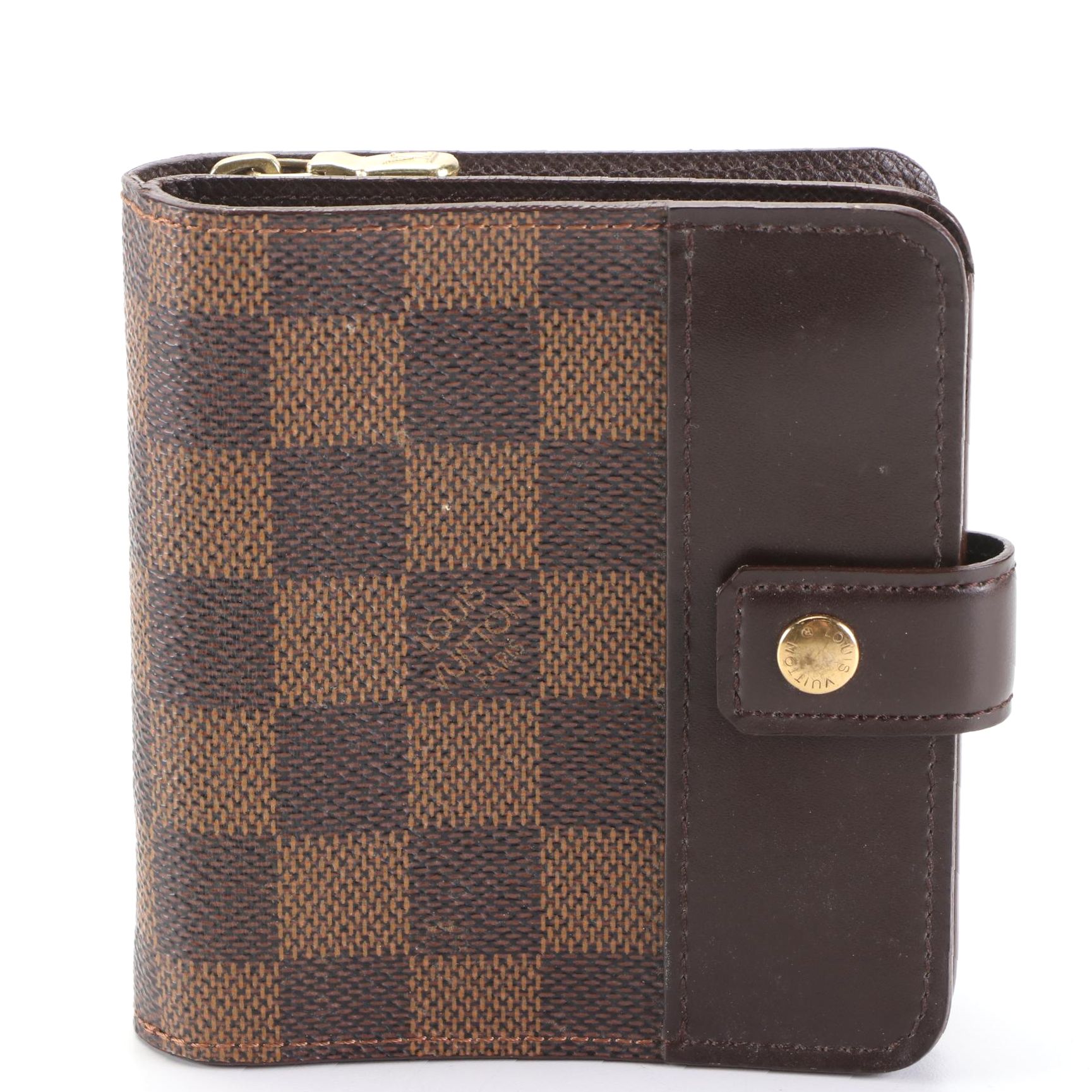 Louis Vuitton Compact Wallet in Damier Ebene Canvas/Brown Leather with Box