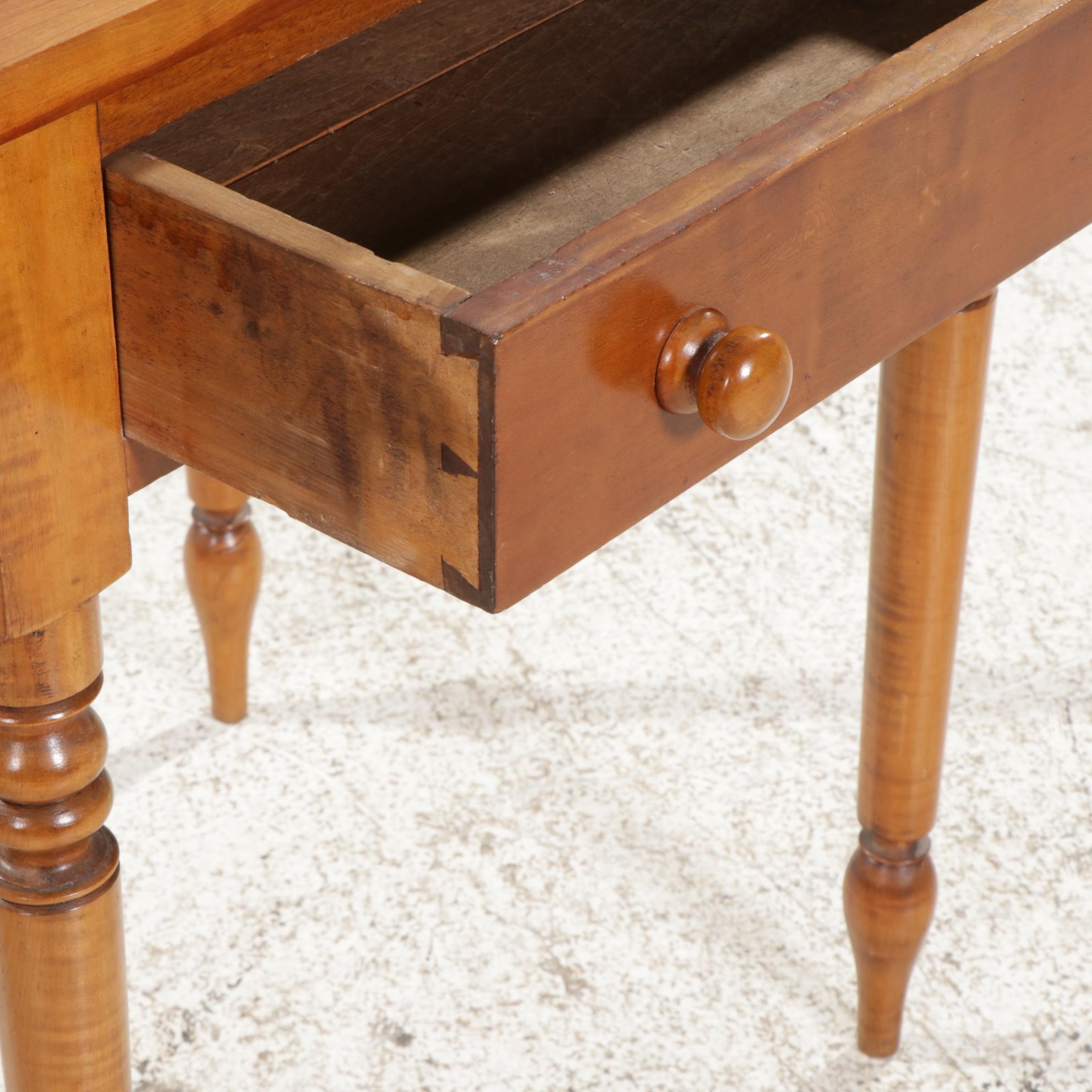 American Primitive Cherry and Maple One-Drawer Work Table, Mid-19th Century
