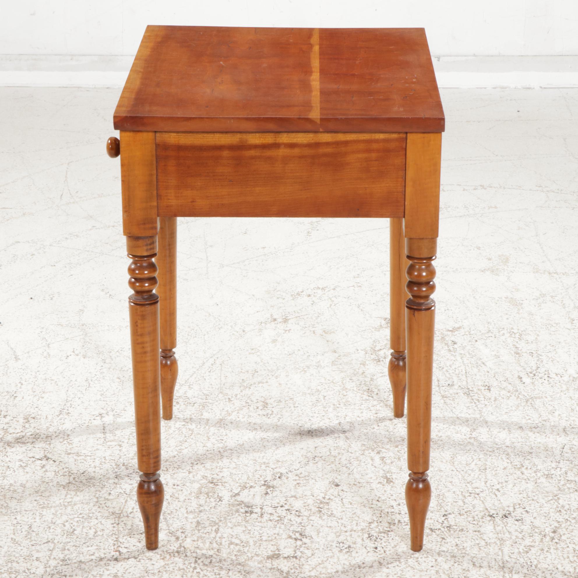American Primitive Cherry and Maple One-Drawer Work Table, Mid-19th Century