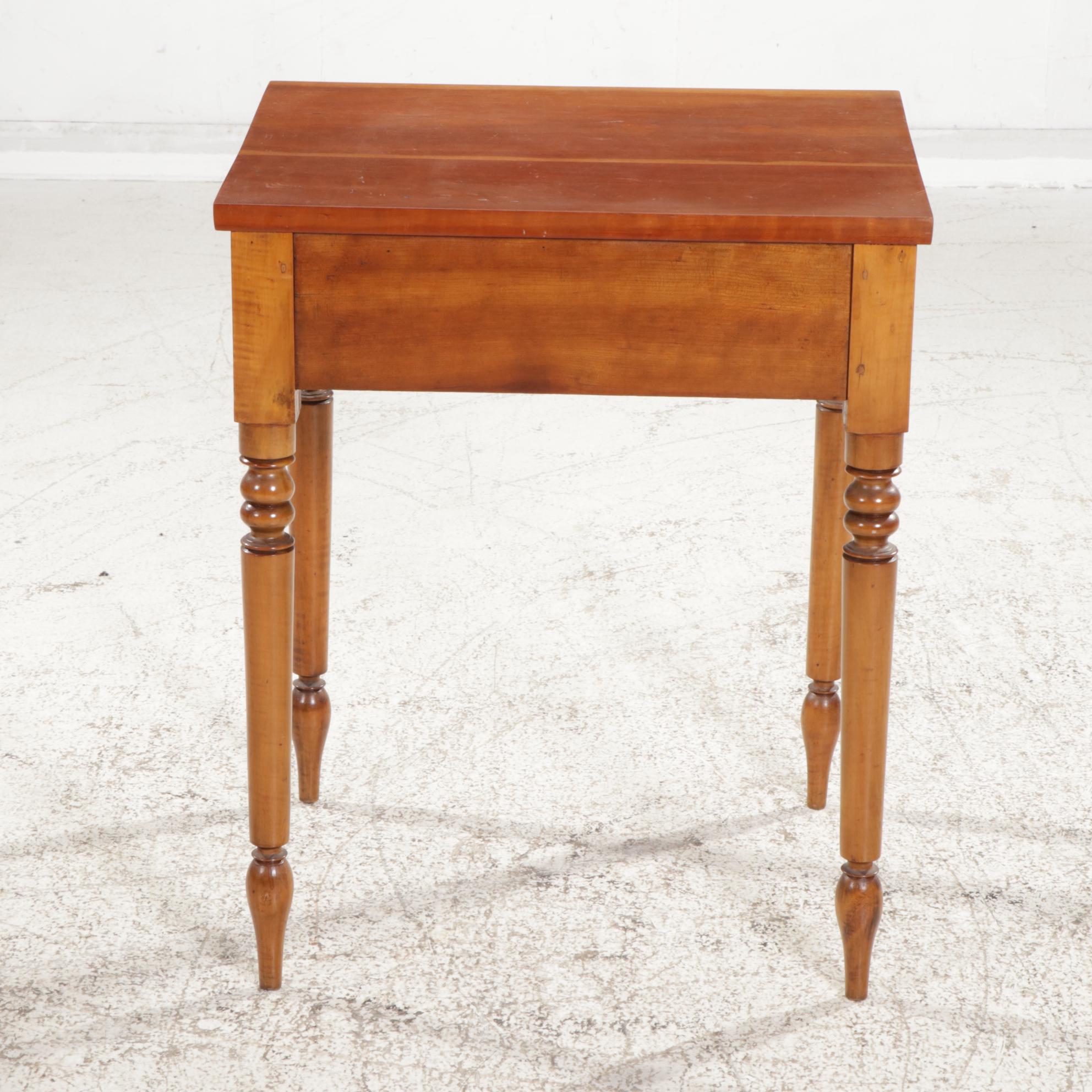 American Primitive Cherry and Maple One-Drawer Work Table, Mid-19th Century