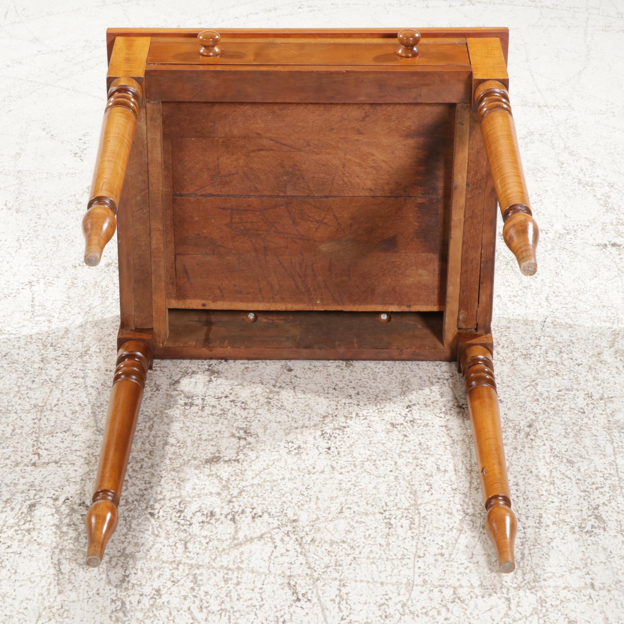 American Primitive Cherry and Maple One-Drawer Work Table, Mid-19th Century