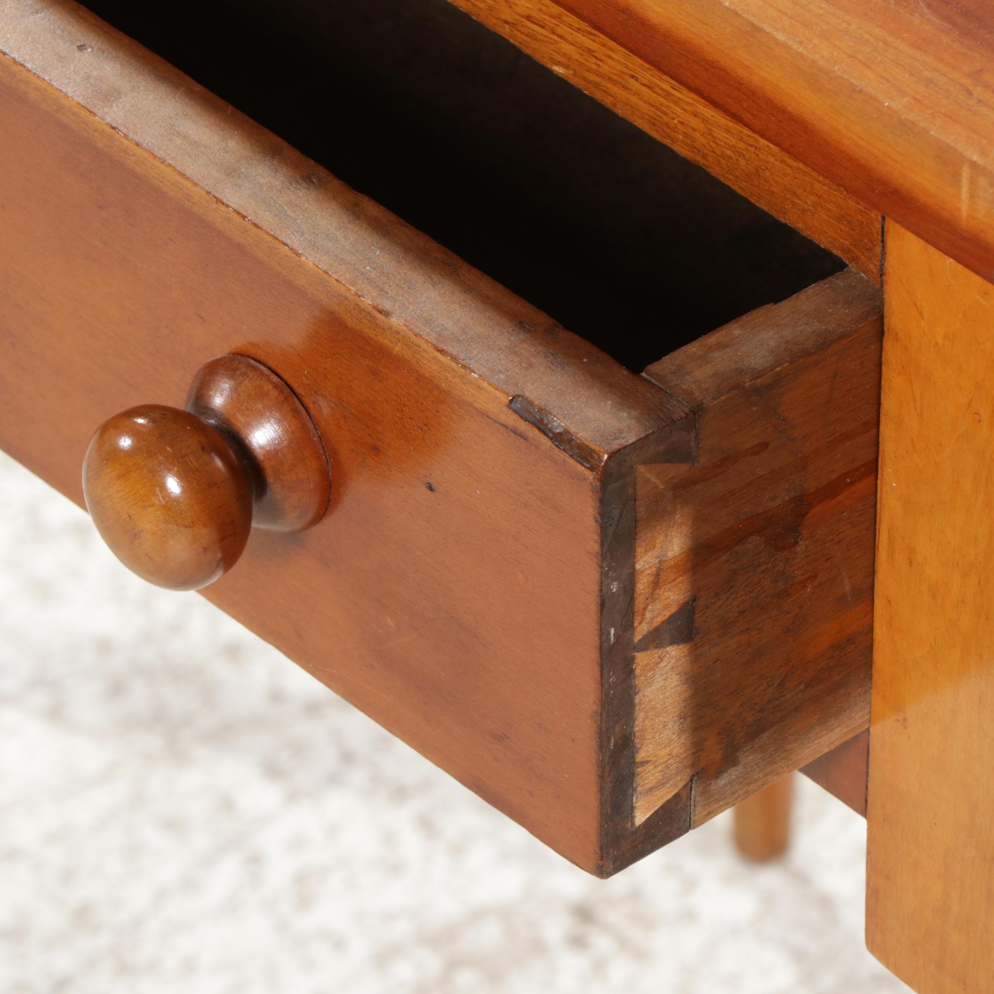 American Primitive Cherry and Maple One-Drawer Work Table, Mid-19th Century