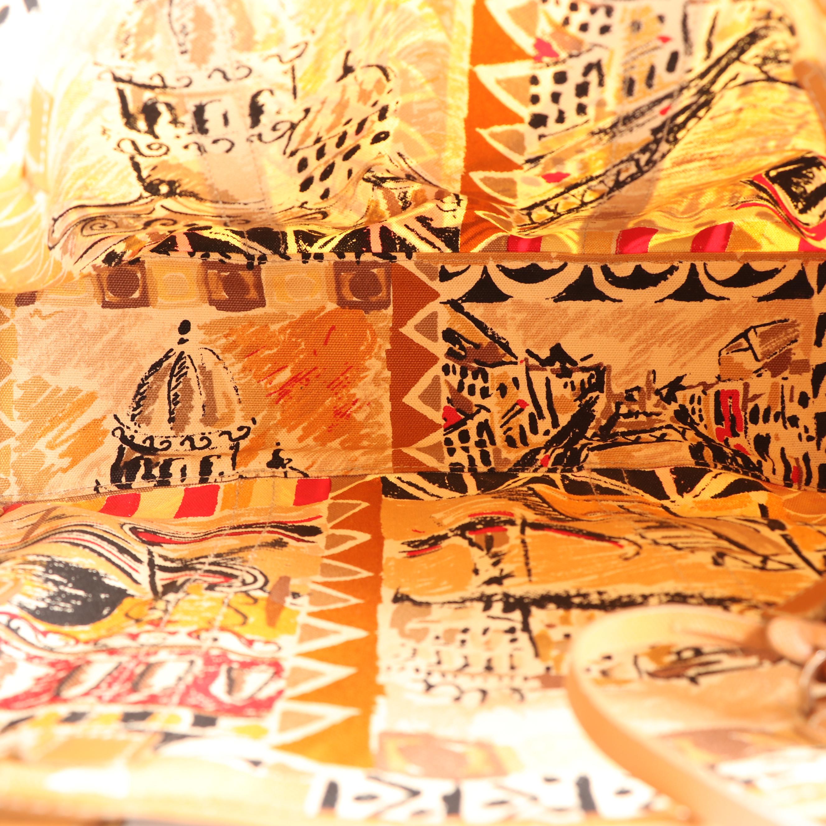 Prada Shopper Tote in Venetian-Printed Canvas and Saffiano Leather with Pouch