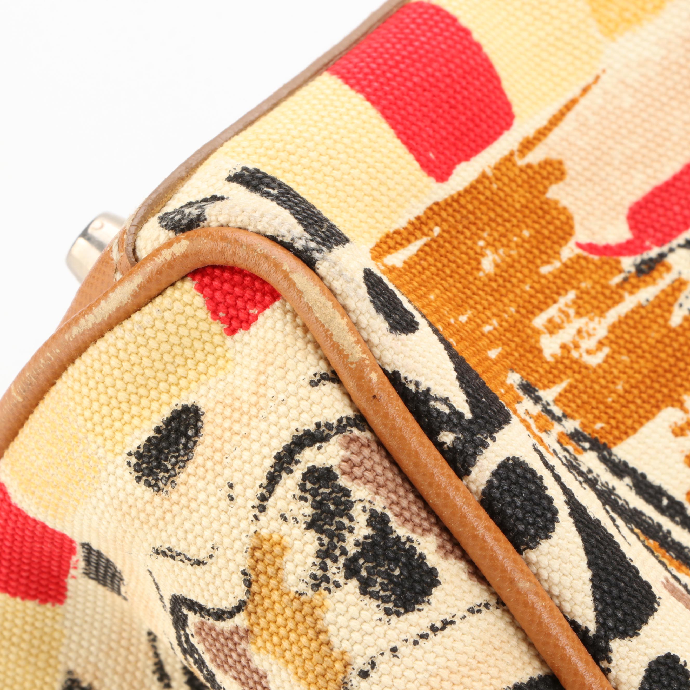 Prada Shopper Tote in Venetian-Printed Canvas and Saffiano Leather with Pouch