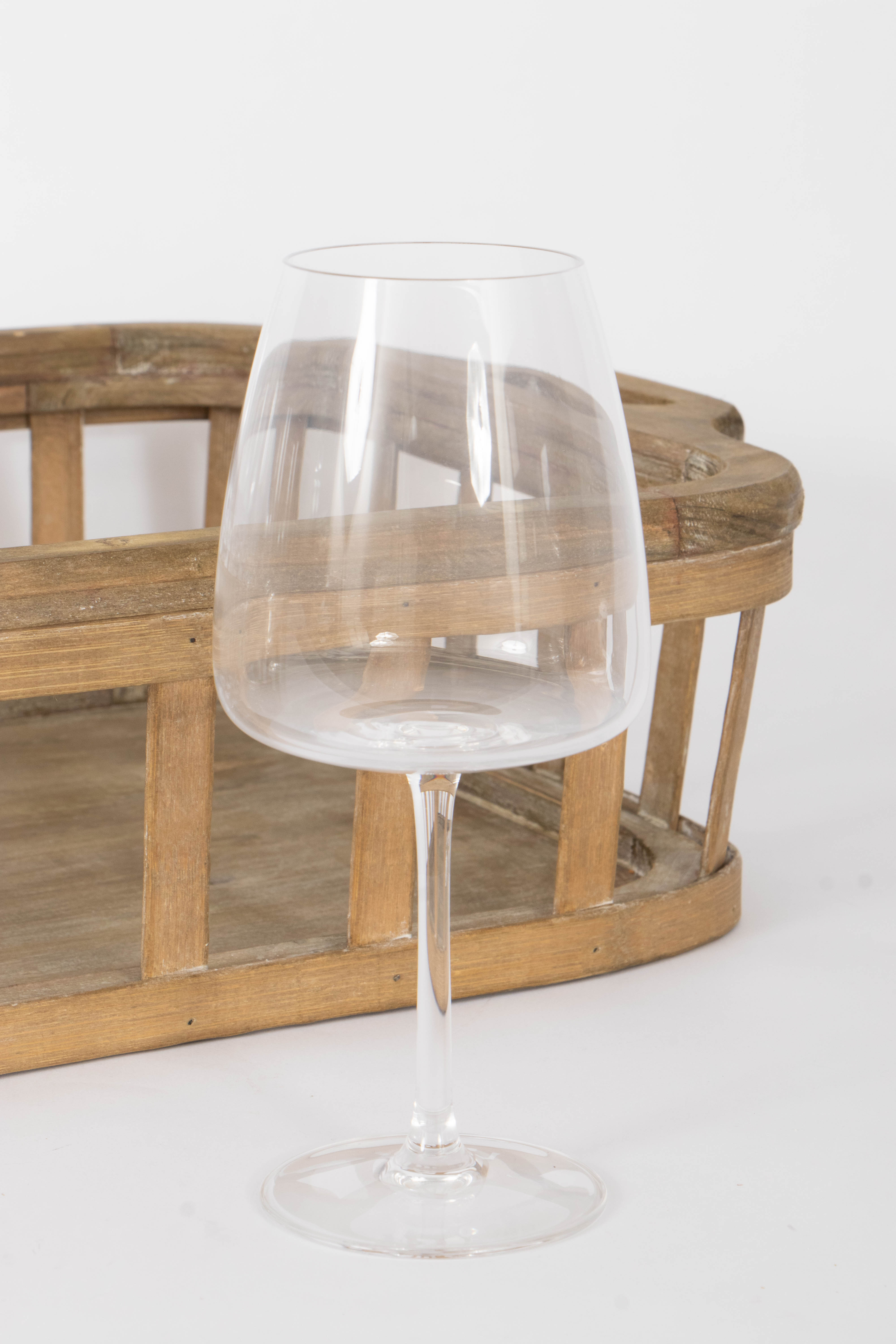 Handled Wood Serving Tray with Twelve Red Wine Glasses