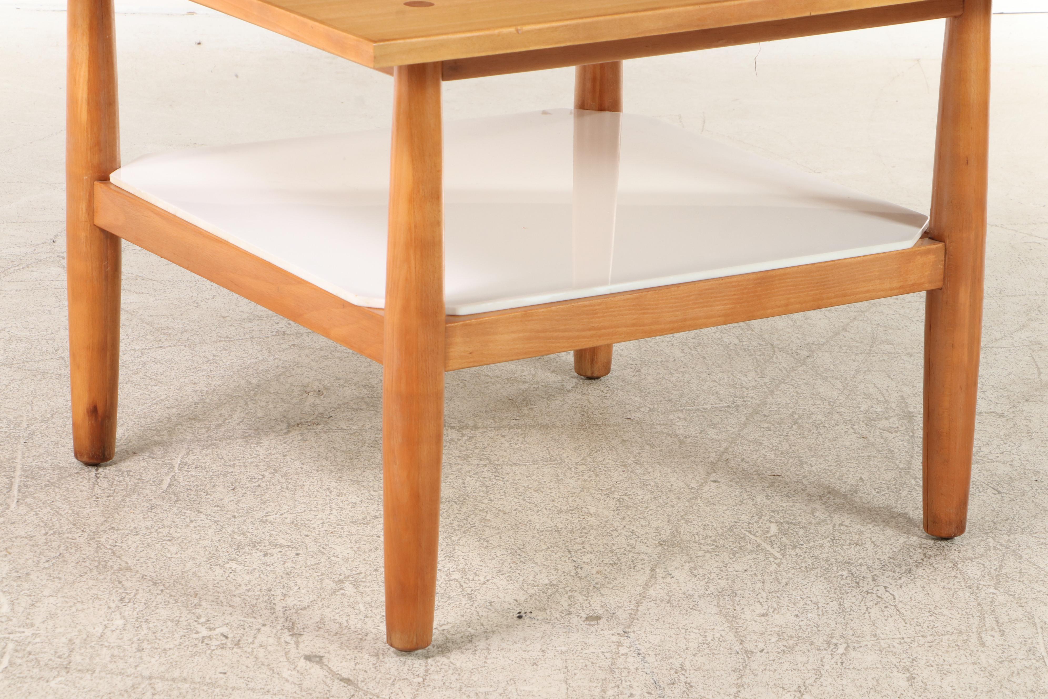 Drexel Wood End Table with Canted Corner Tile Shelf, Mid to Late 20th Century