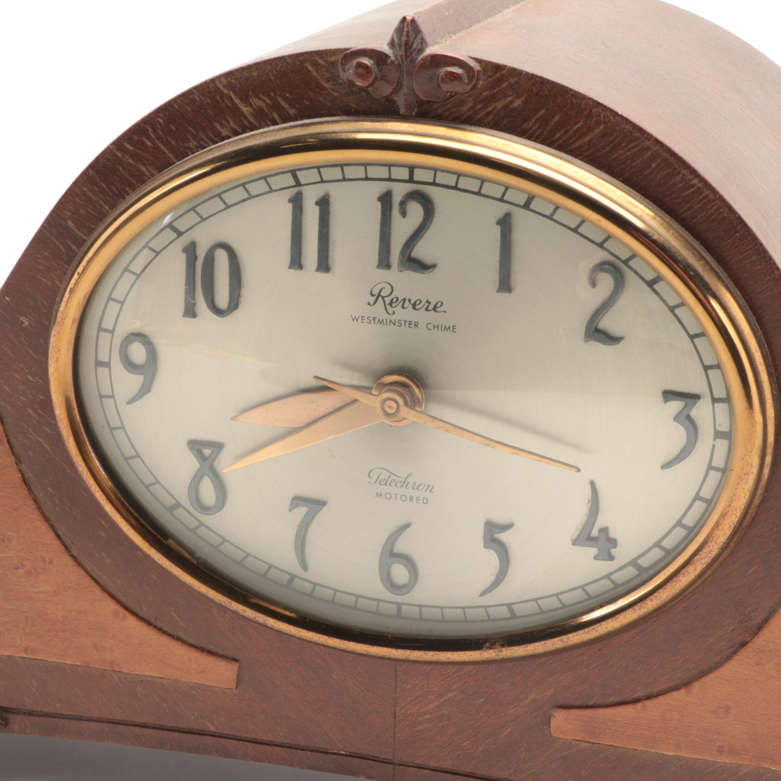 Revere Telechron  Mahogany and Burl Wood Tambour Mantel Clock