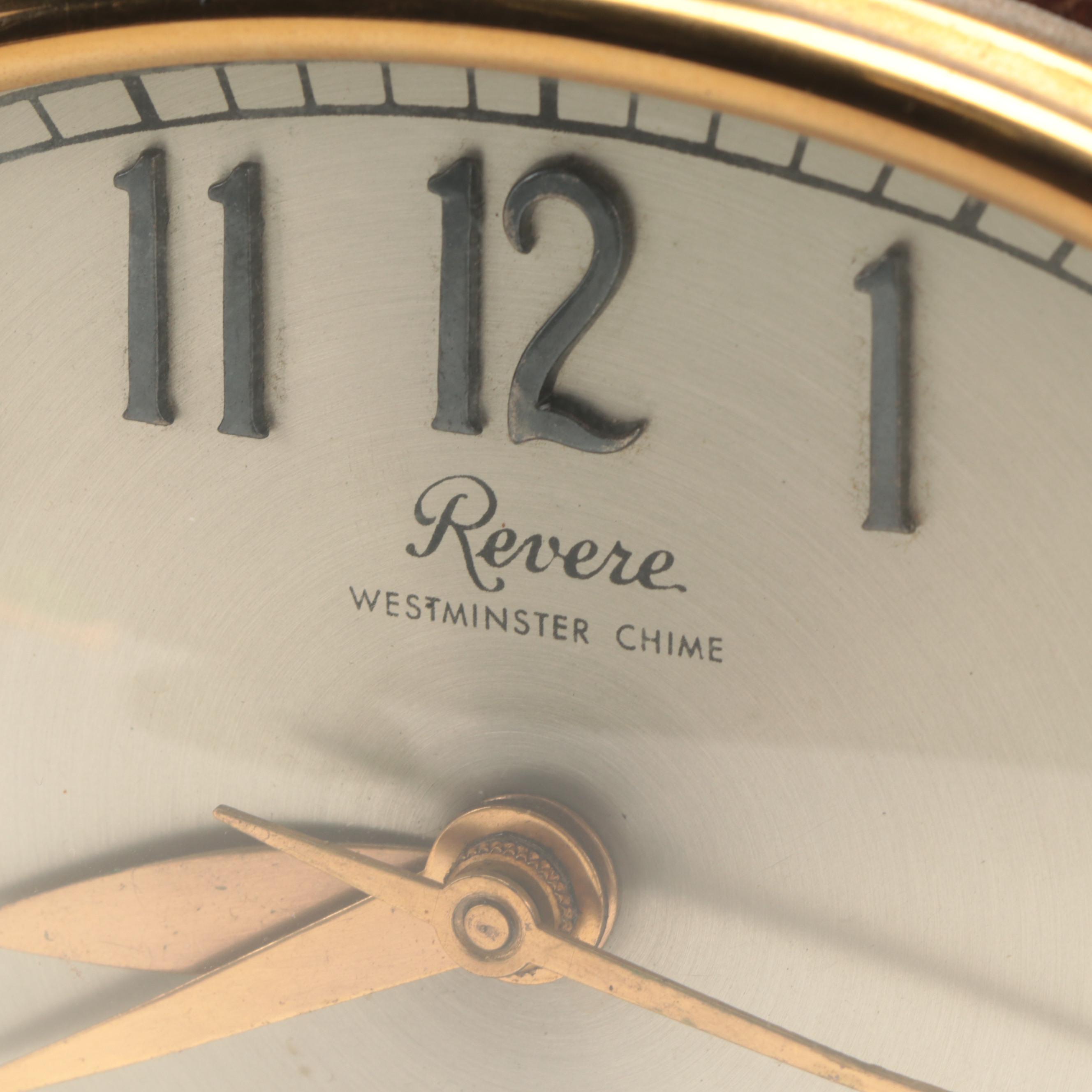 Revere Telechron  Mahogany and Burl Wood Tambour Mantel Clock