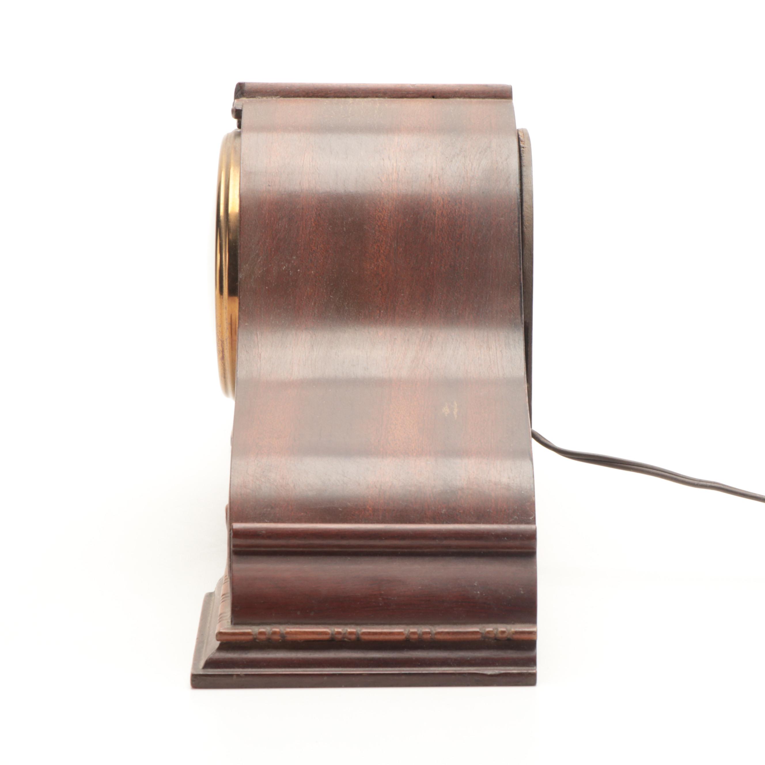 Revere Telechron  Mahogany and Burl Wood Tambour Mantel Clock