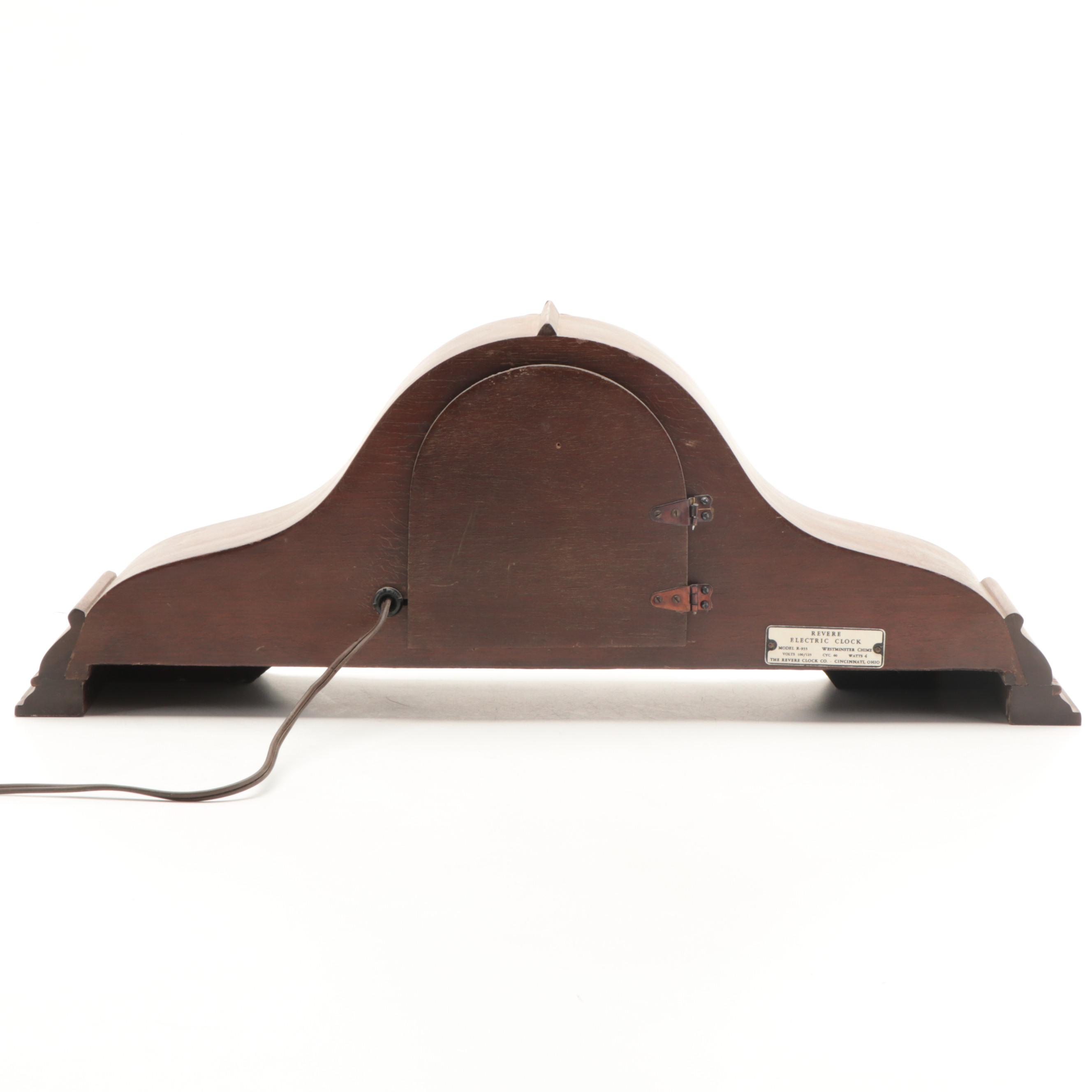 Revere Telechron  Mahogany and Burl Wood Tambour Mantel Clock