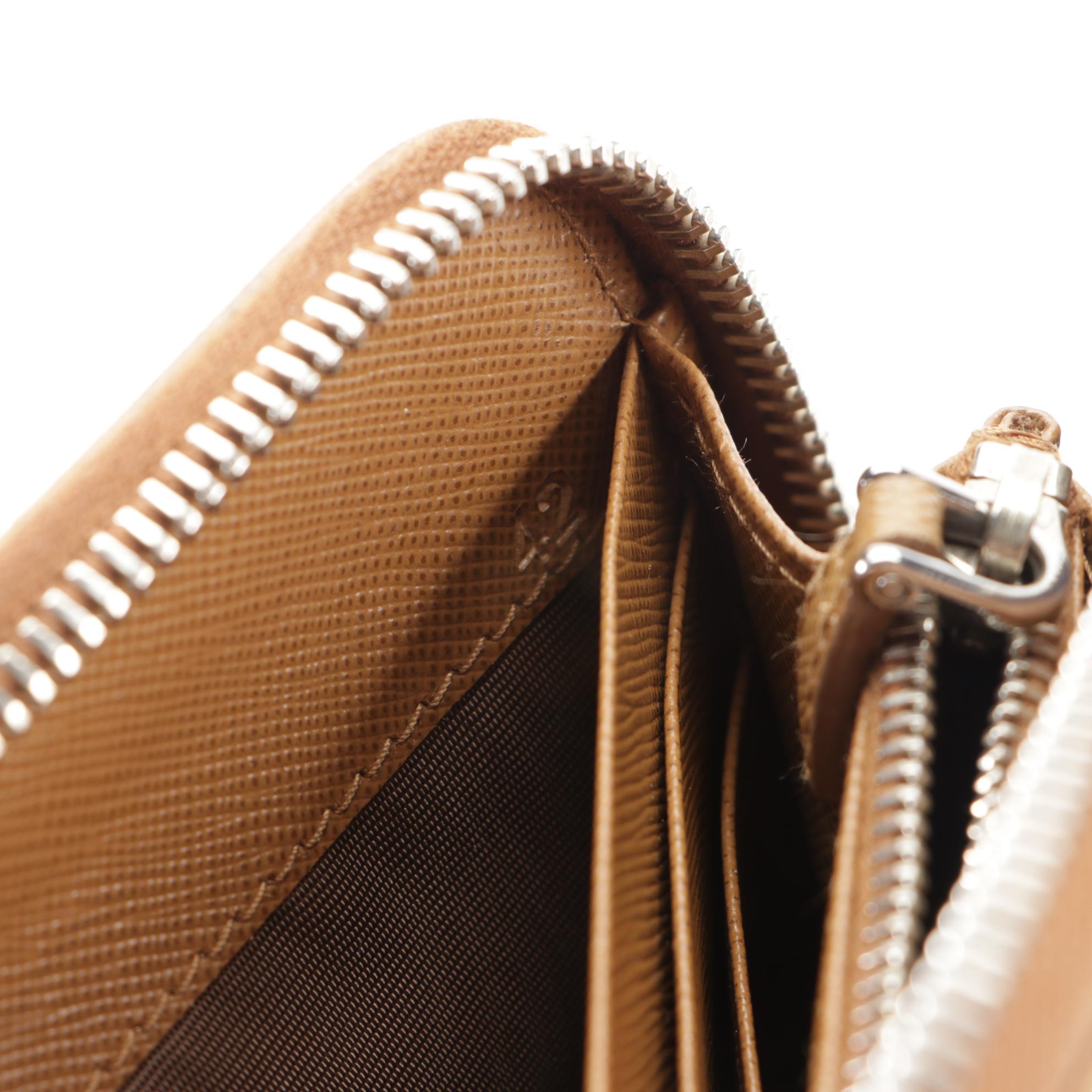 Prada Zip-Around Wallet in Saffiano Leather Embellished with Stitching Details