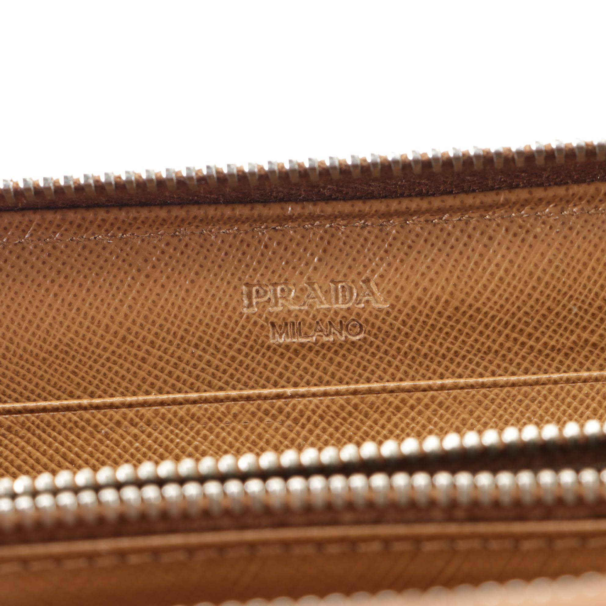 Prada Zip-Around Wallet in Saffiano Leather Embellished with Stitching Details