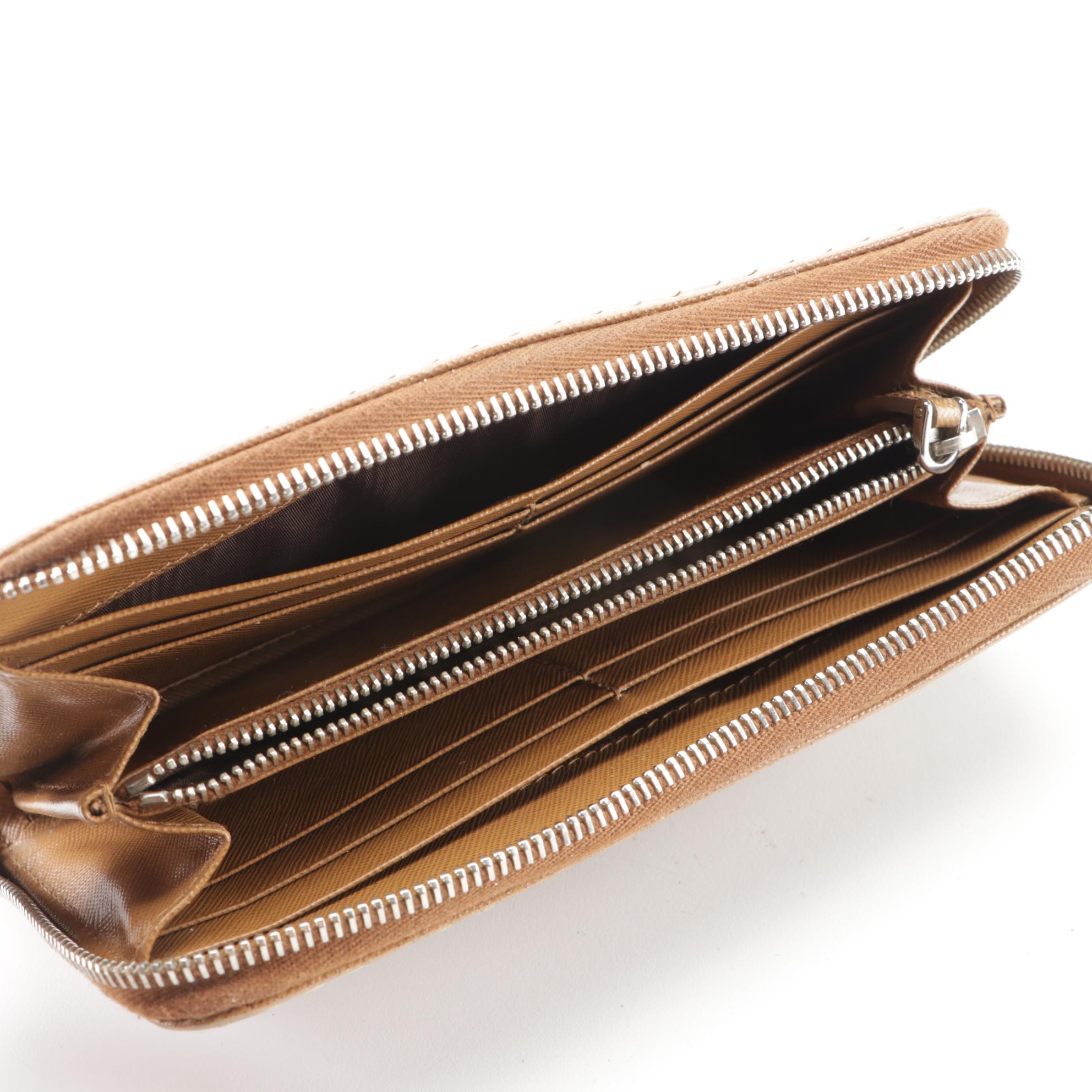 Prada Zip-Around Wallet in Saffiano Leather Embellished with Stitching Details