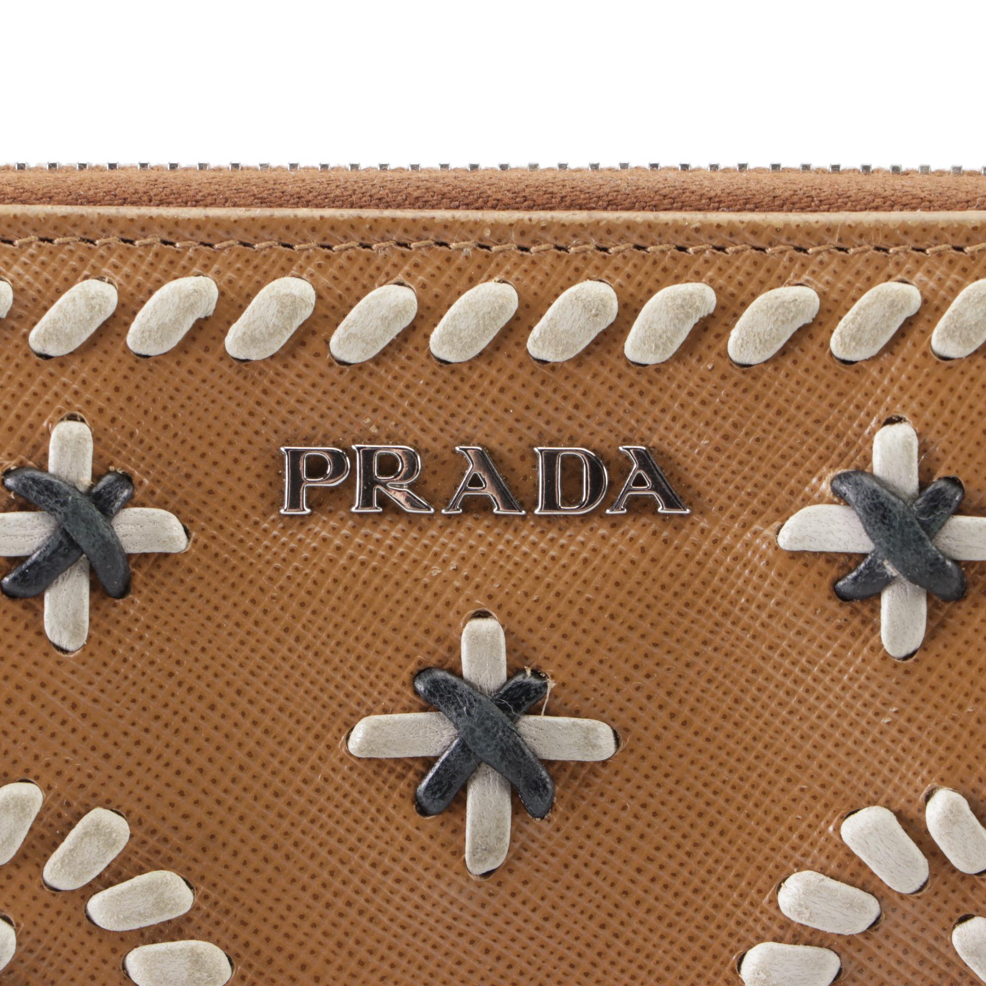 Prada Zip-Around Wallet in Saffiano Leather Embellished with Stitching Details