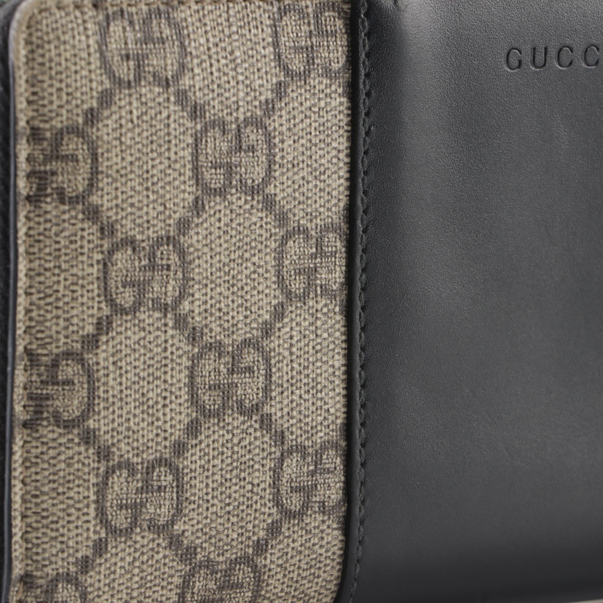 Gucci Zip-Around Wallet in GG Supreme Canvas and Black Leather with Box