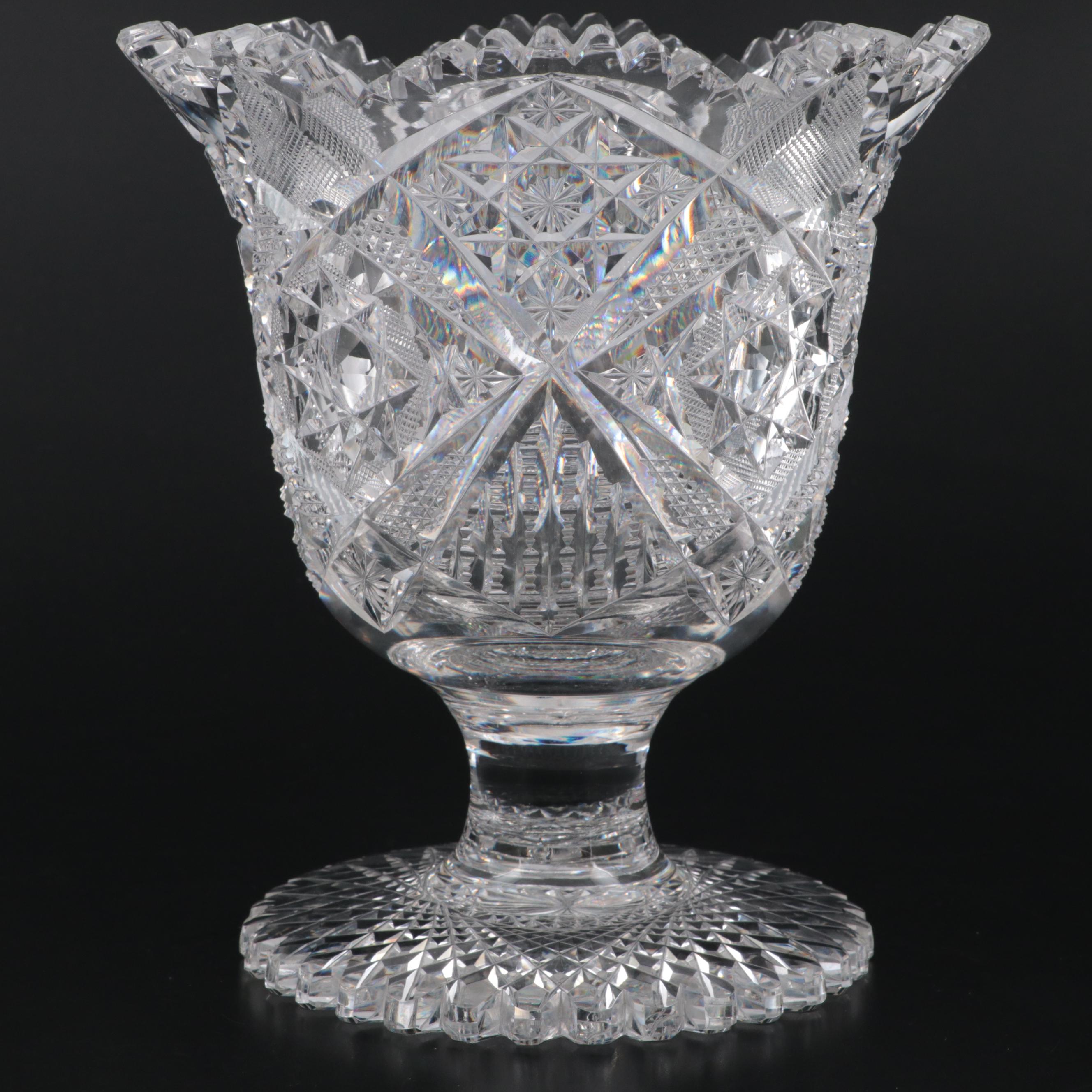 American Brilliant Cut Glass Pedestal Vase, Late 19th/ Early 20th Century