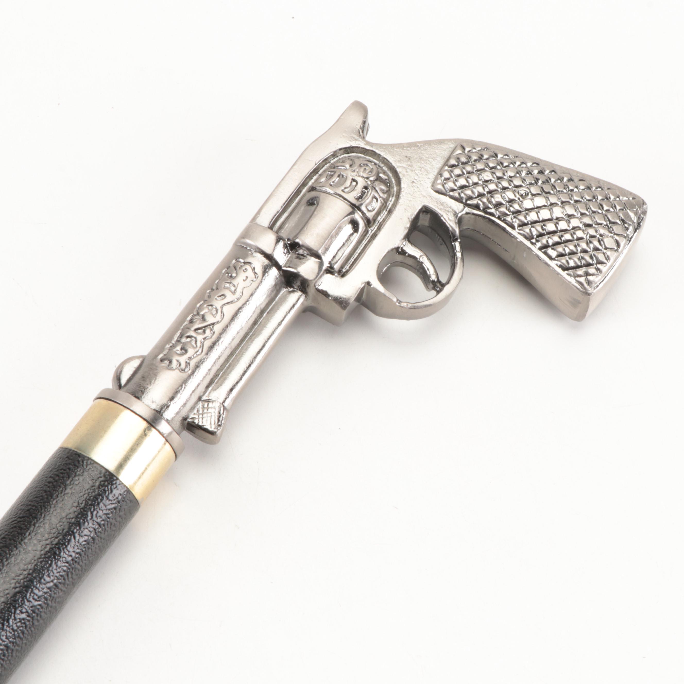 Revolver Handle Metal Sword Cane