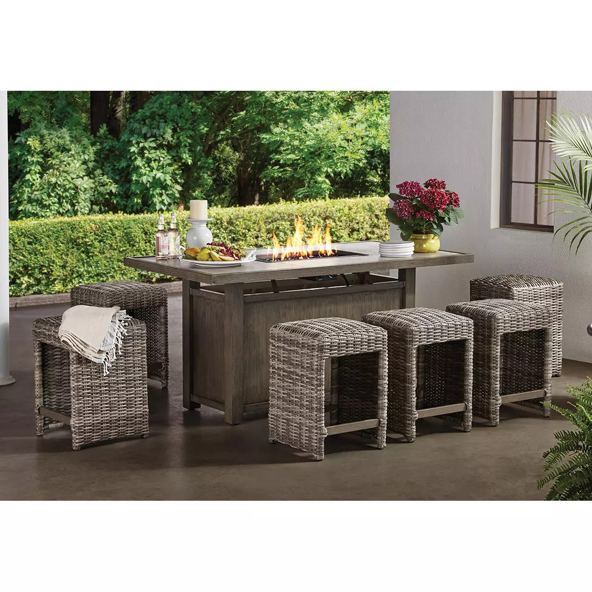 Member's Mark Halstead 7-Piece Resin Wicker Fire Pit Dining Set