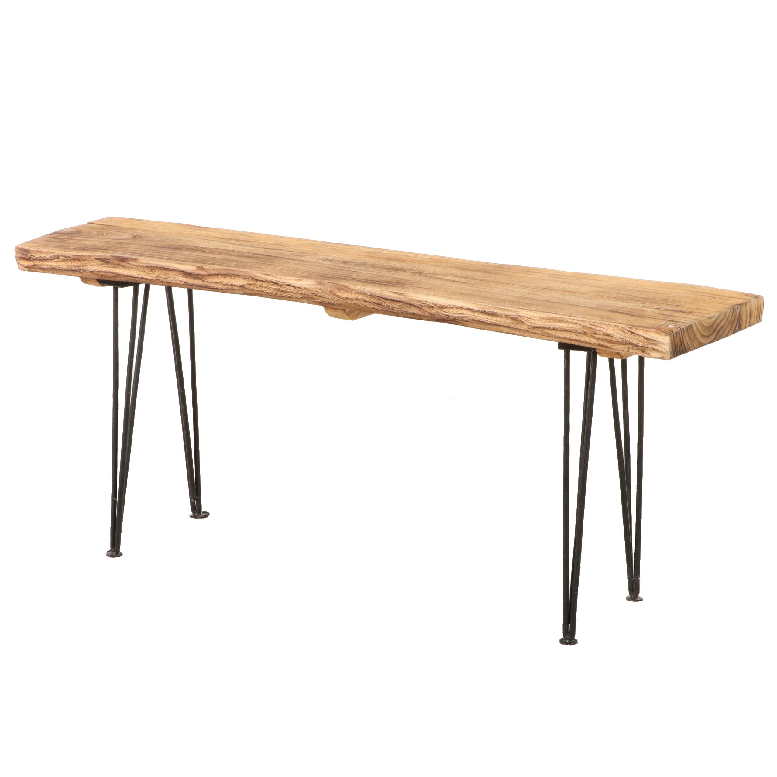 Modernist Style Live-Edge Bench with Hairpin Legs