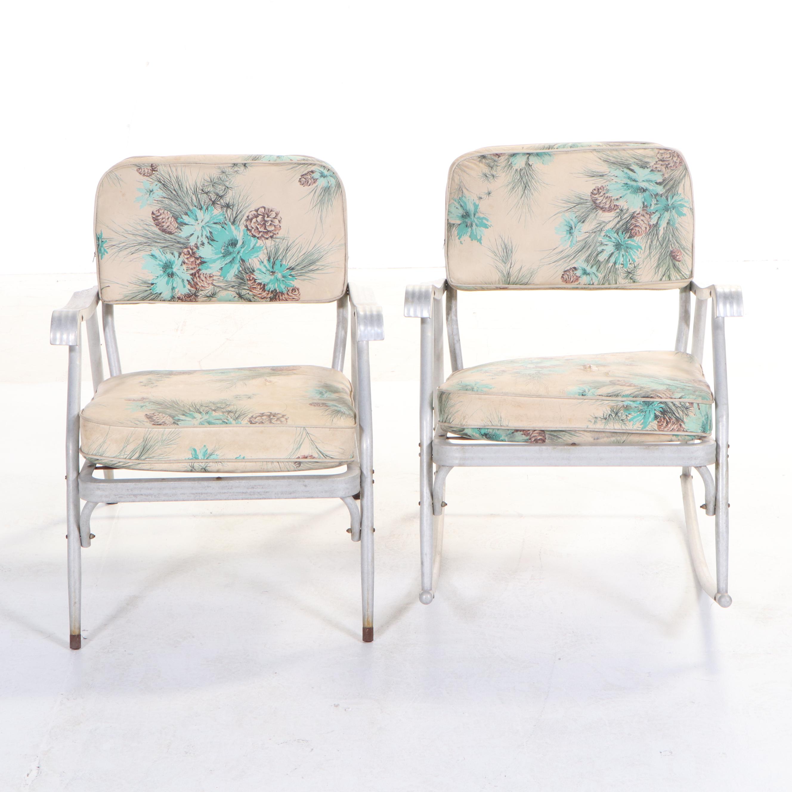 Aluminum Patio Louge Chair, Rocker, and Loveseat Glider, Mid-20th Century