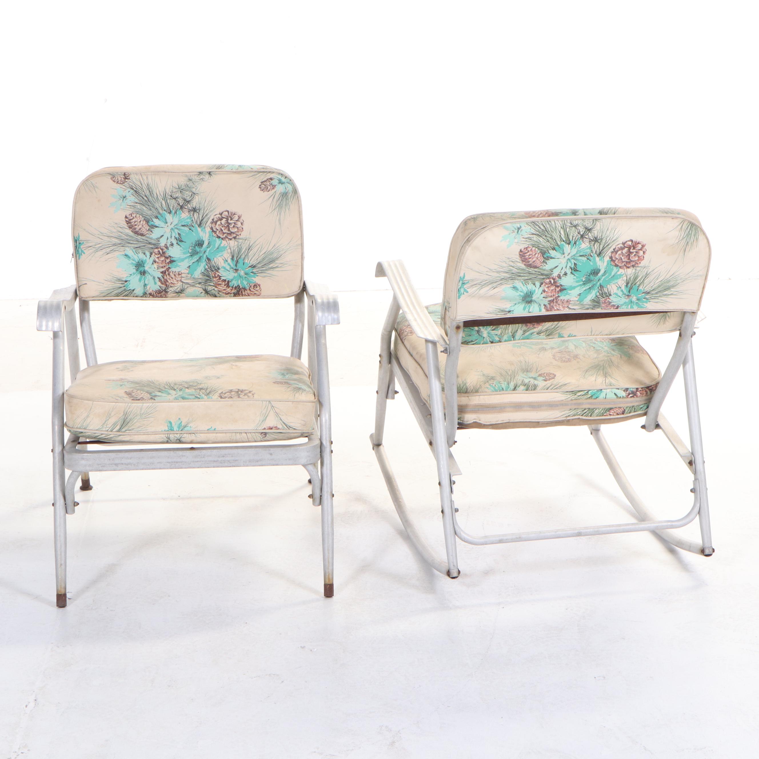 Aluminum Patio Louge Chair, Rocker, and Loveseat Glider, Mid-20th Century