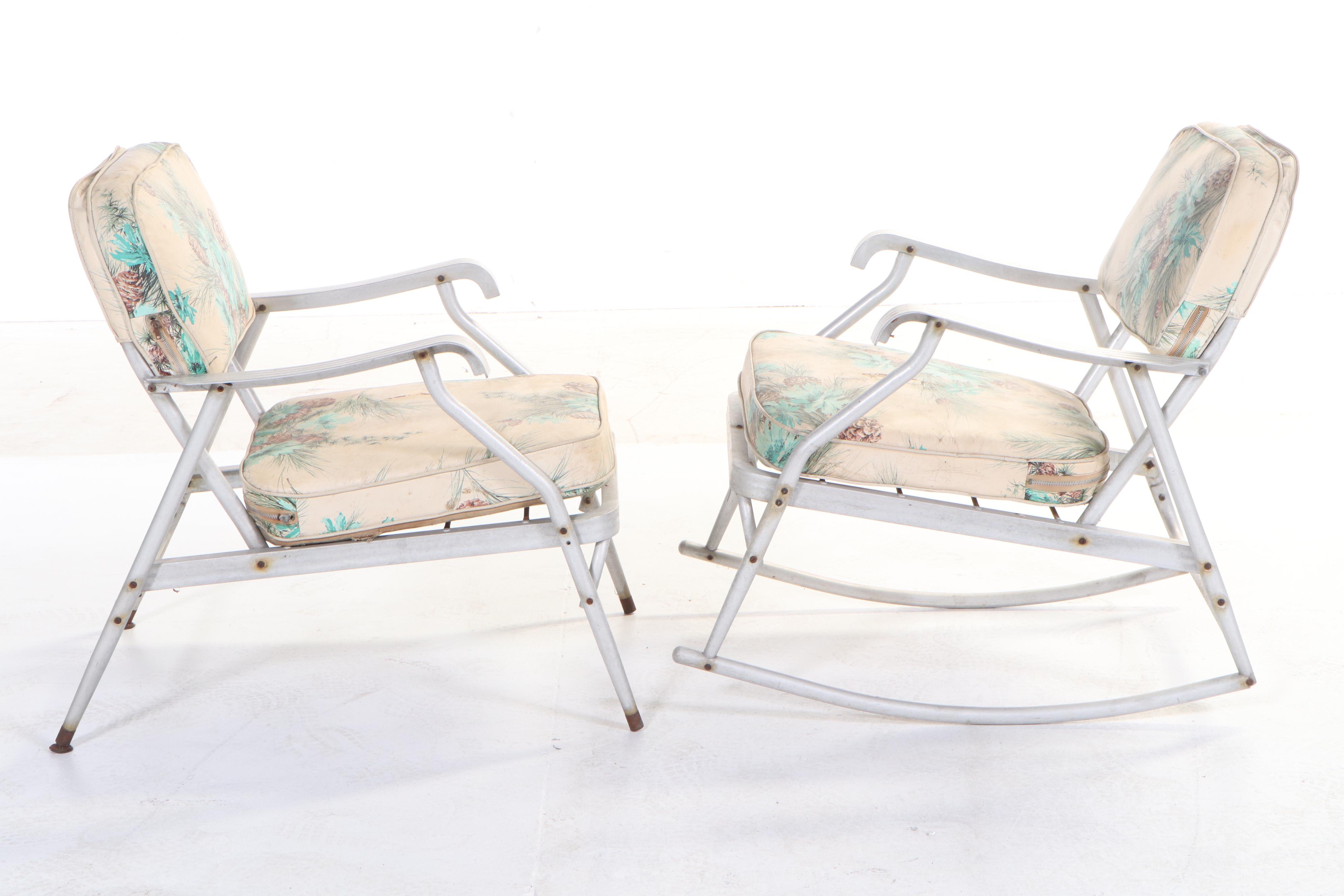 Aluminum Patio Louge Chair, Rocker, and Loveseat Glider, Mid-20th Century