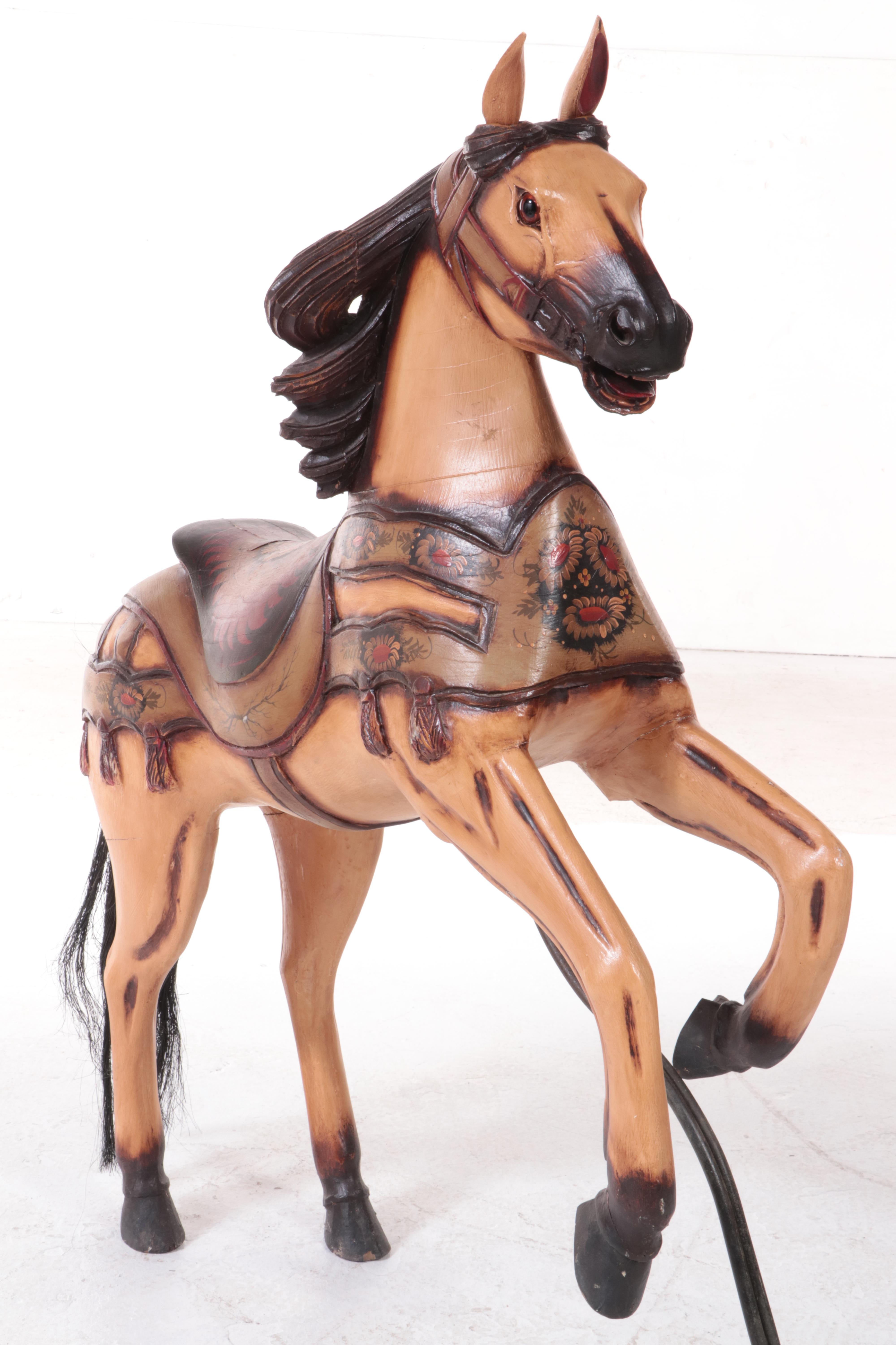 Hand-Carved Wood and Plaster Carousel Horse