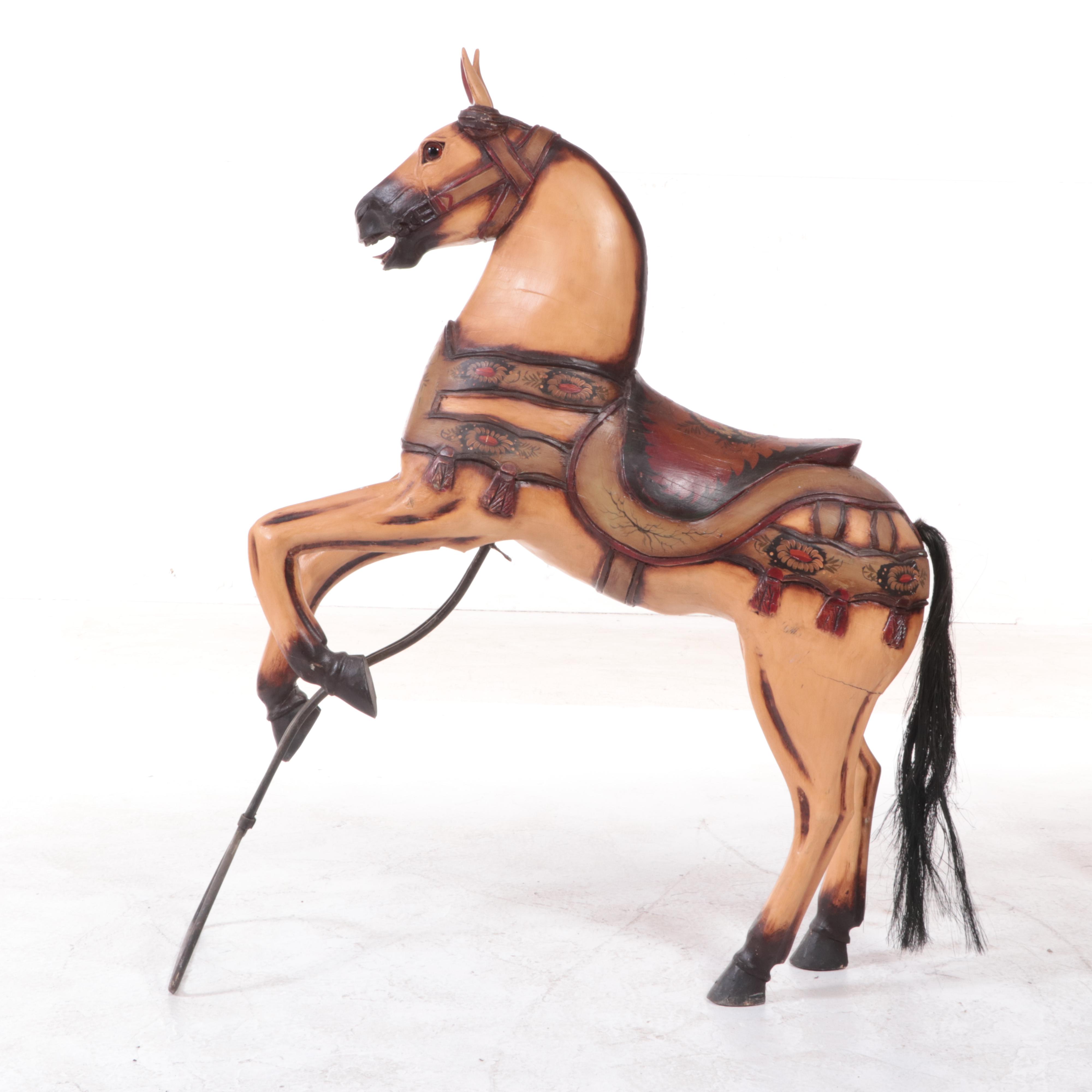 Hand-Carved Wood and Plaster Carousel Horse
