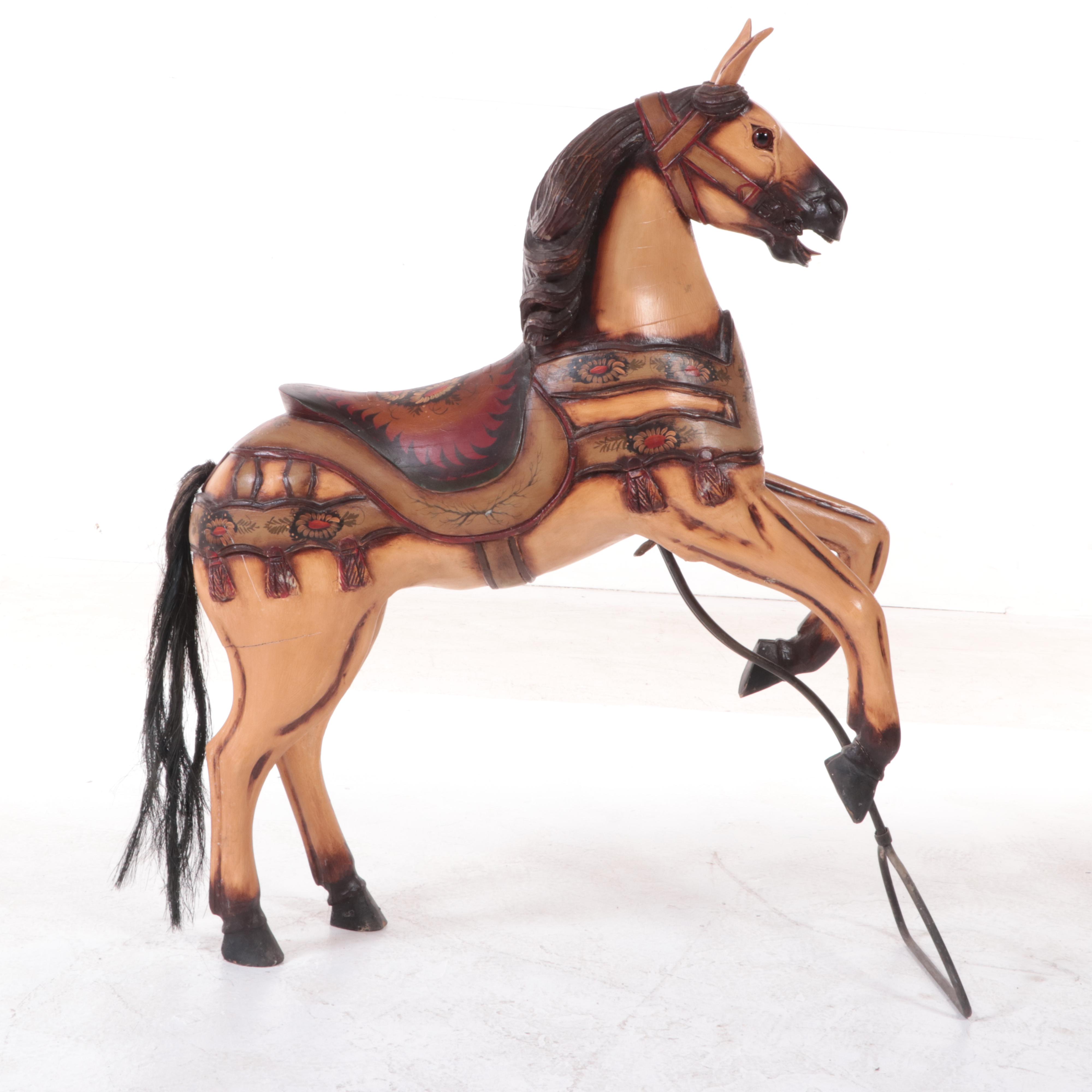 Hand-Carved Wood and Plaster Carousel Horse