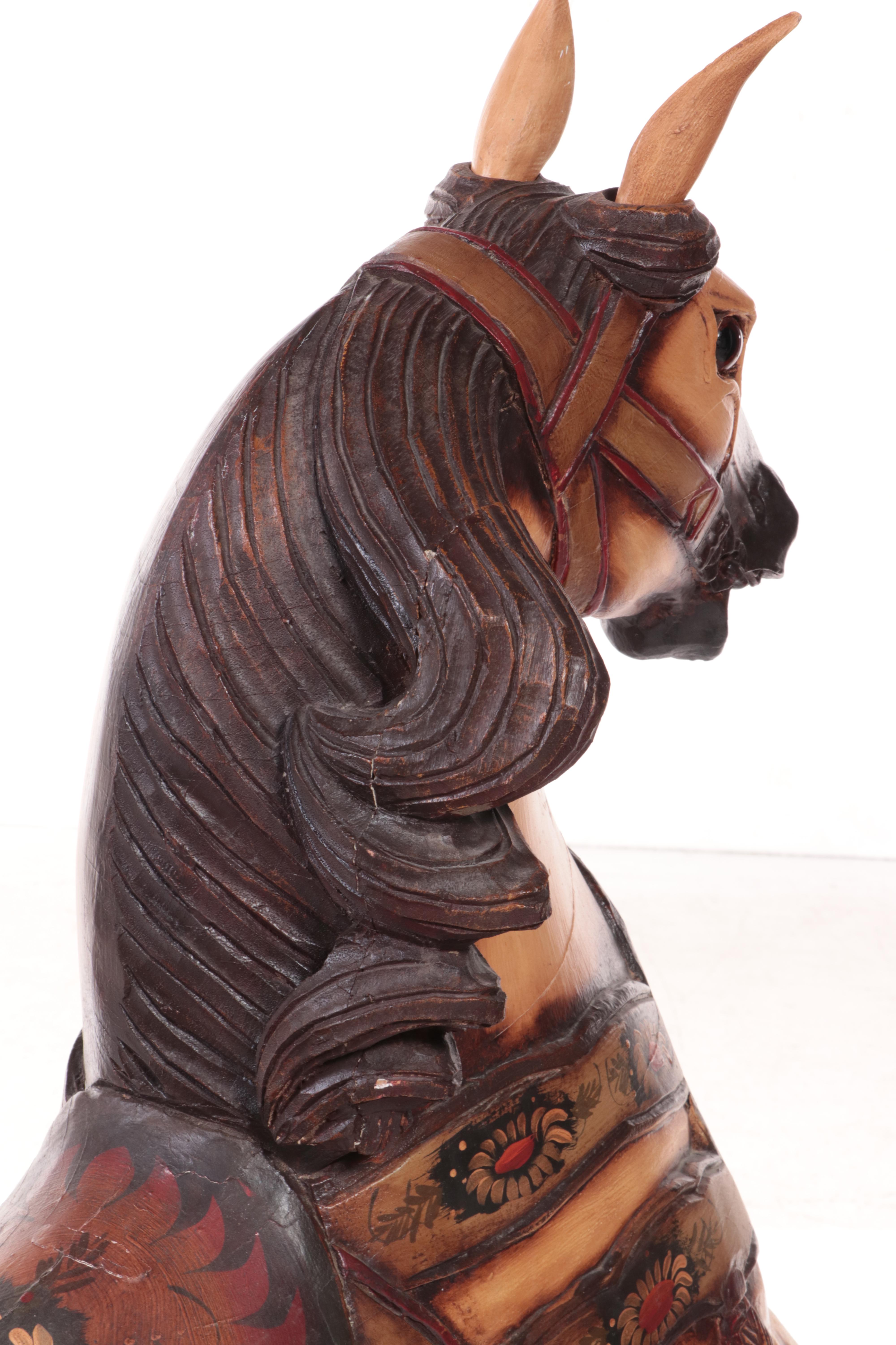 Hand-Carved Wood and Plaster Carousel Horse