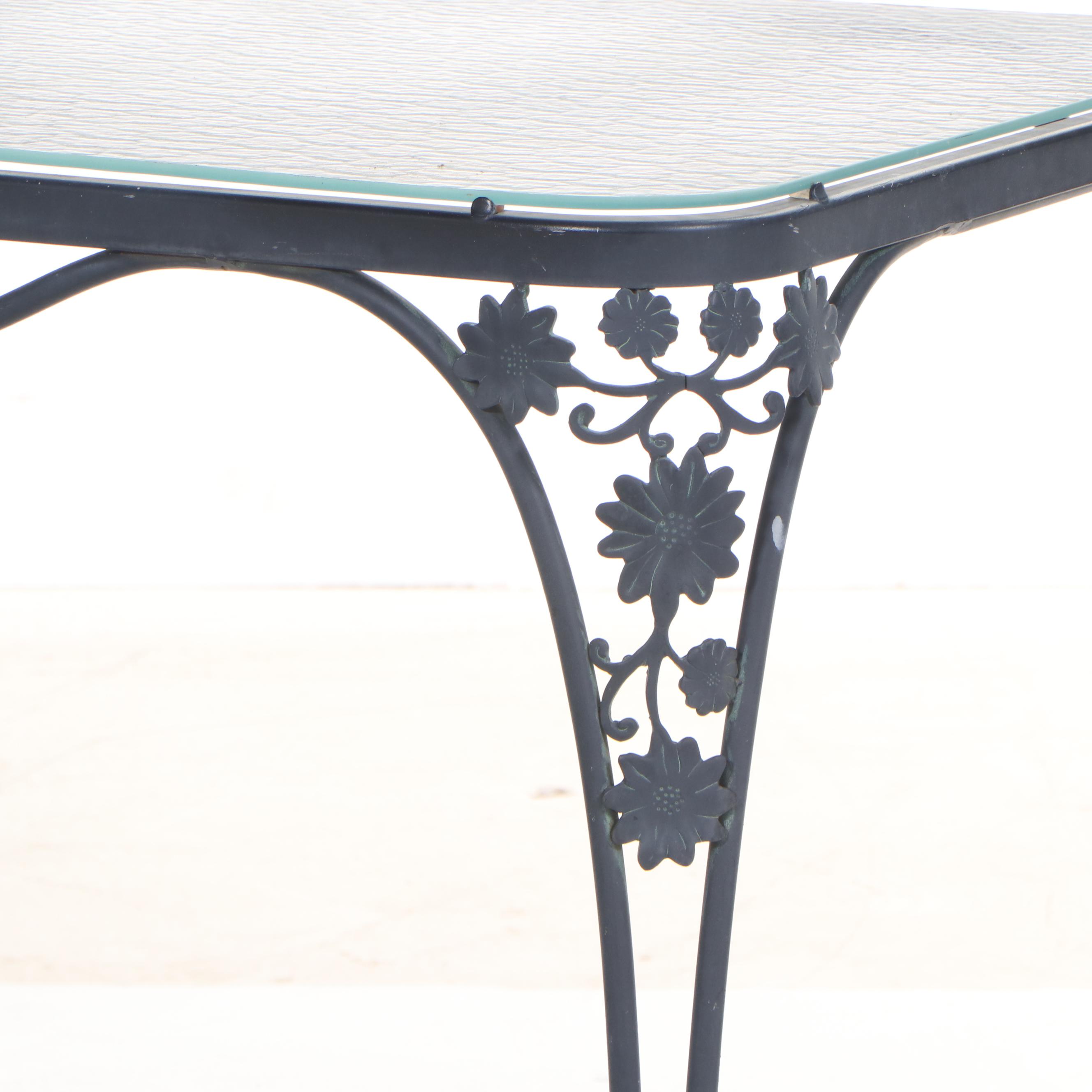 Woodard Iron and Glass Top Patio Side Table, Late 20th Century