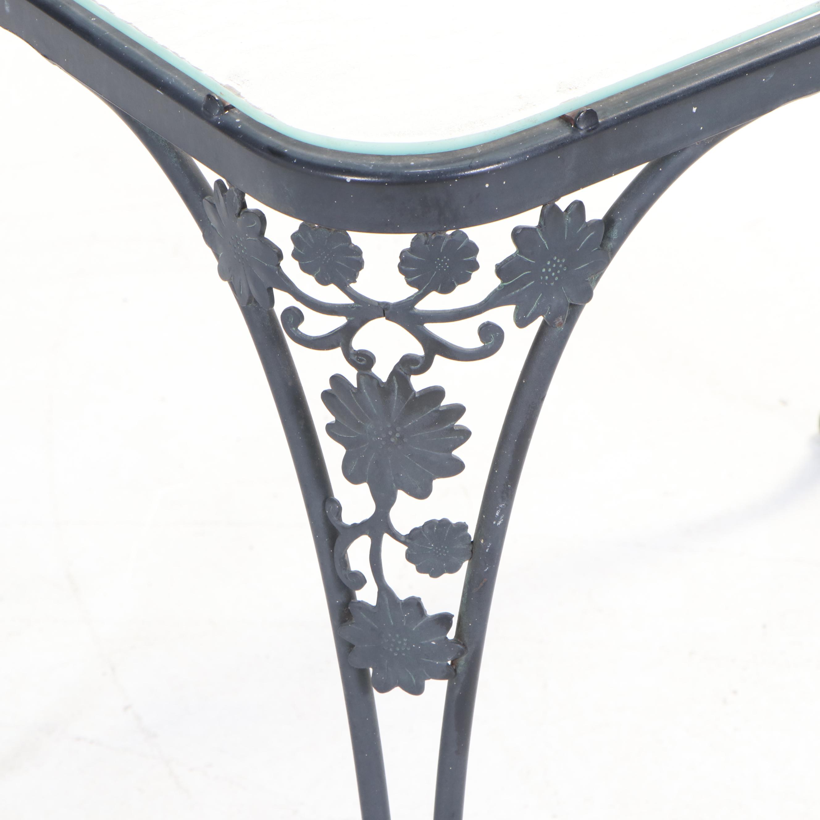 Woodard Iron and Glass Top Patio Side Table, Late 20th Century