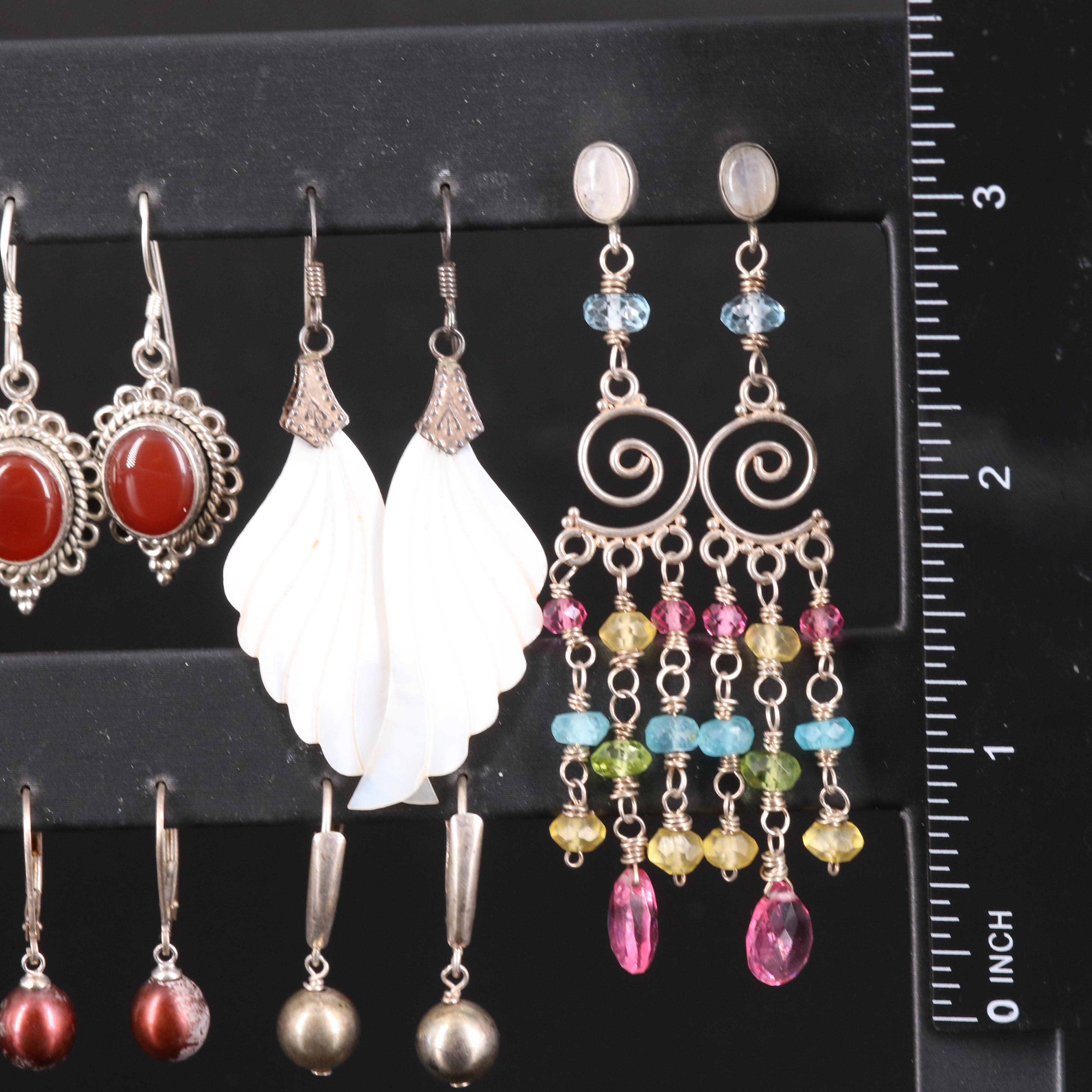 Carnelian, Moonstone and Pearl Earrings Including Sterling