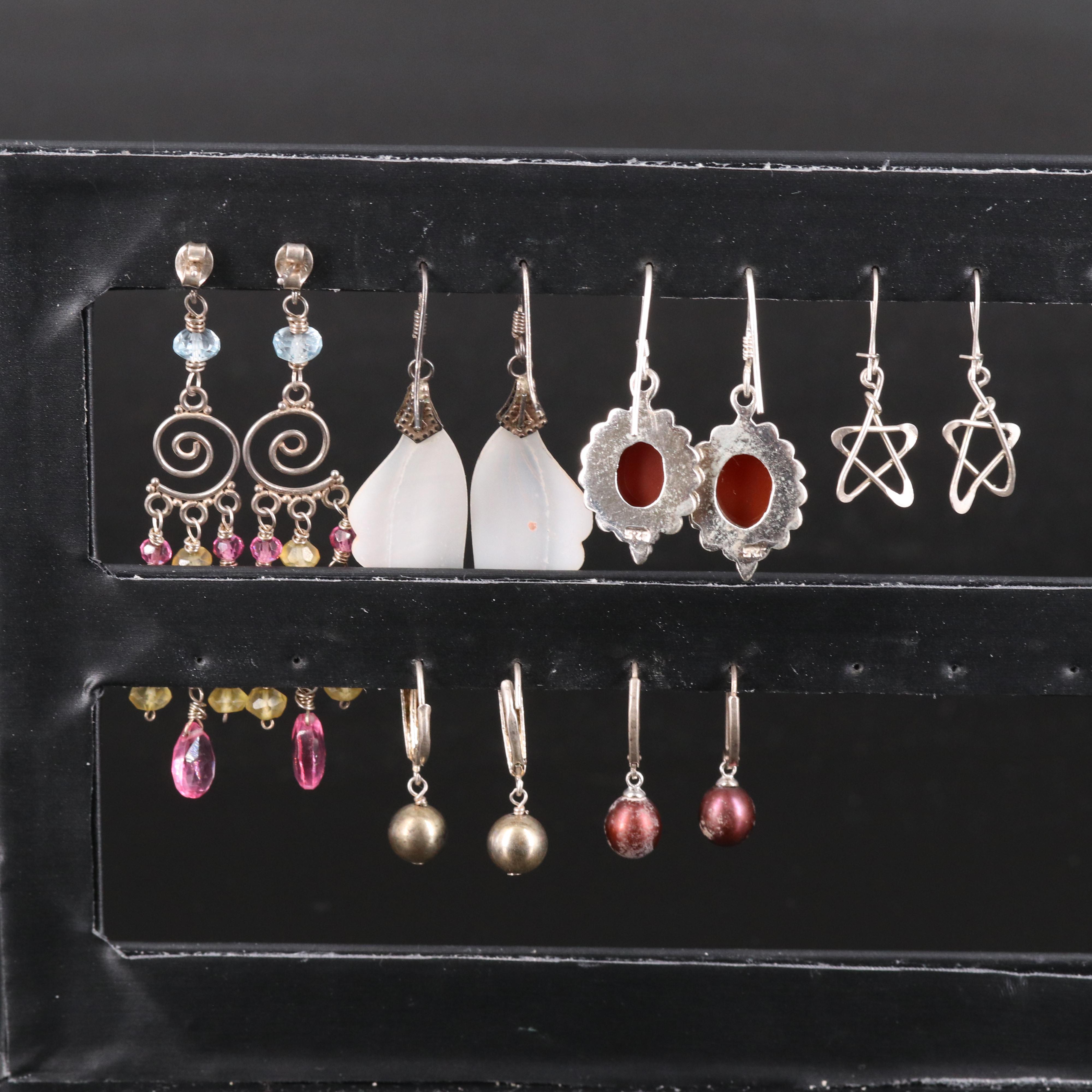 Carnelian, Moonstone and Pearl Earrings Including Sterling