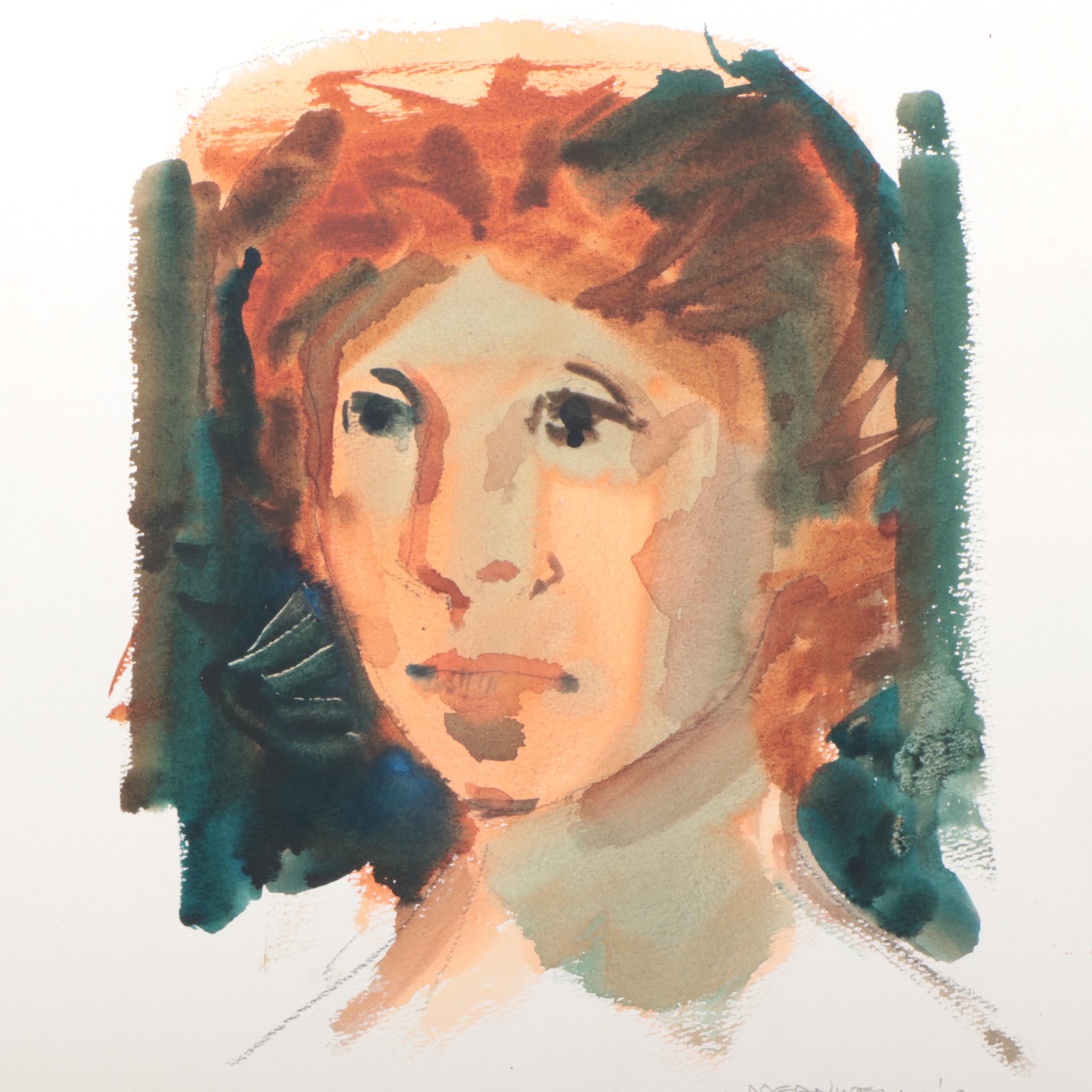 Jack Meanwell Portrait Watercolor Painting, 1996