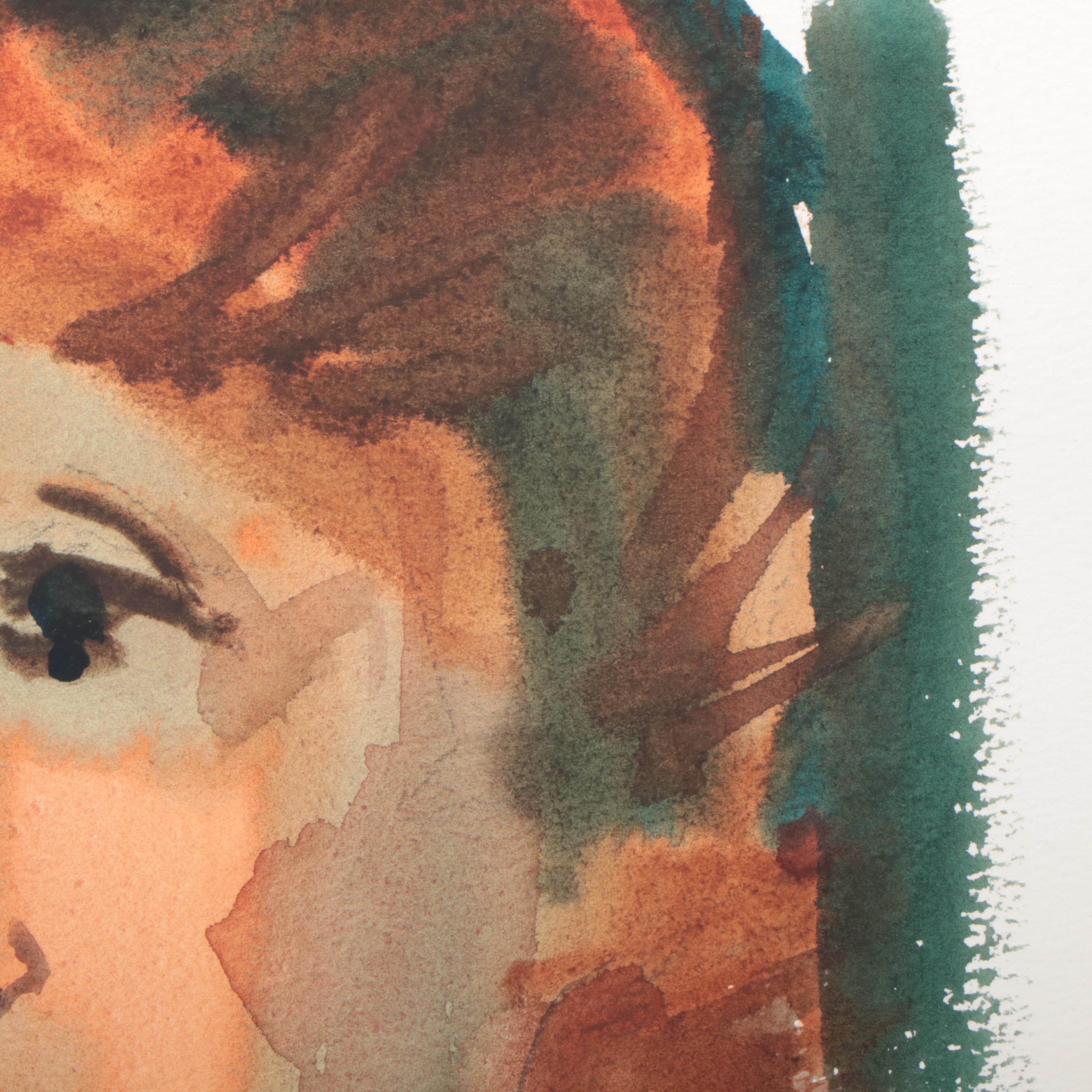 Jack Meanwell Portrait Watercolor Painting, 1996